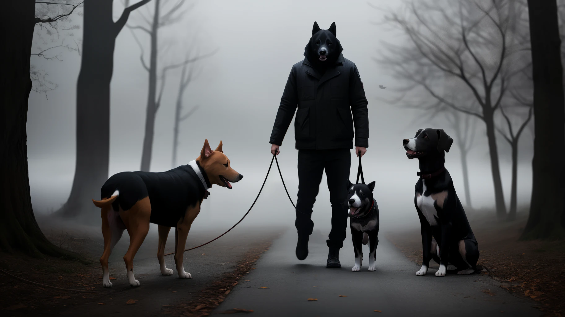 Create a scary image with headless dogs