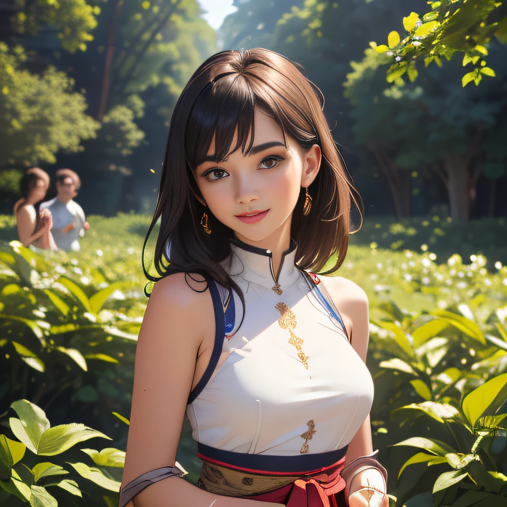 (Extremely detailed 8k wallpaper:2), (photo:2), (26 years old soigne Beautiful girl:2), (gives a lecture to friends:2), detailed (Face and eyes), (hyper realistic:1), (highly detailed:1), (epic realistic:1), rim light, (maximum details:1), cozy, (fullbody:1.3), (looking at viewer:2), (Woman's Attractive Qualities:2), (Attractive Woman:2), (Attractive:2), Smile, Intelligence, Empathy, Gracefulness, Sense of Style, Fitness, Grooming, Optimism, (Sensitivity:2), Sincerity, Romantic Gestures, Playfulness, Fashion Sense, (Sensuality:2), Charm, Modesty, Thoughtfulness, (Femininity:1), Flirtatiousness, Warmth, (Physical attractiveness:2), A beautiful smile, A love of life, strength and power, vulnerability, curiosity, wonder, love, (nature background:2), kawaii, waifu, Beautiful breasts, (attractive body:2), (Beautiful body:2), Beautiful pose, attractive pose, (Beautiful legs:1.0), (Beautiful clothes:1), (classic clothes:2), (elegant clothes:2), (European clothes:2), detailed clothes, (skirt:1), (blouse:1), (provocative pose)