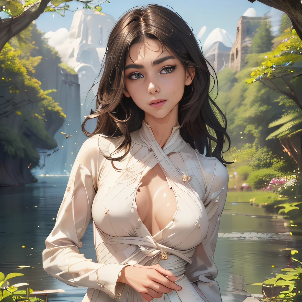 (Extremely detailed 8k wallpaper:2), (photo:2), (26 years old soigne Beautiful girl:2), (gives a lecture to friends:2), detailed (Face and eyes), (hyper realistic:1), (highly detailed:1), (epic realistic:1), rim light, (maximum details:1), cozy, (fullbody:1.3), (looking at viewer:2), (Woman's Attractive Qualities:2), (Attractive Woman:2), (Attractive:2), Smile, Intelligence, Empathy, Gracefulness, Sense of Style, Fitness, Grooming, Optimism, (Sensitivity:2), Sincerity, Romantic Gestures, Playfulness, Fashion Sense, (Sensuality:2), Charm, Modesty, Thoughtfulness, (Femininity:1), Flirtatiousness, Warmth, (Physical attractiveness:2), A beautiful smile, A love of life, strength and power, vulnerability, curiosity, wonder, love, (nature background:2), kawaii, waifu, Beautiful breasts, (attractive body:2), (Beautiful body:2), Beautiful pose, attractive pose, (Beautiful legs:1.0), (Beautiful clothes:1), (classic clothes:2), (elegant clothes:2), (European clothes:2), detailed clothes, (skirt:1), (blouse:1), (provocative pose)