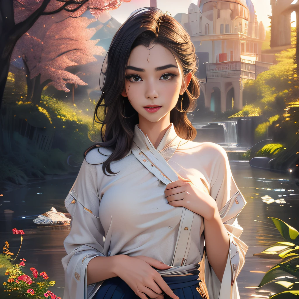 (Extremely detailed 8k wallpaper:2), (photo:2), (26 years old soigne Beautiful girl:2), (gives a lecture to friends:2), detailed (Face and eyes), (hyper realistic:1), (highly detailed:1), (epic realistic:1), rim light, (maximum details:1), cozy, (fullbody:1.3), (looking at viewer:2), (Woman's Attractive Qualities:2), (Attractive Woman:2), (Attractive:2), Smile, Intelligence, Empathy, Gracefulness, Sense of Style, Fitness, Grooming, Optimism, (Sensitivity:2), Sincerity, Romantic Gestures, Playfulness, Fashion Sense, (Sensuality:2), Charm, Modesty, Thoughtfulness, (Femininity:1), Flirtatiousness, Warmth, (Physical attractiveness:2), A beautiful smile, A love of life, strength and power, vulnerability, curiosity, wonder, love, (nature background:2), kawaii, waifu, Beautiful breasts, (attractive body:2), (Beautiful body:2), Beautiful pose, attractive pose, (Beautiful legs:1.0), (Beautiful clothes:1), (classic clothes:2), (elegant clothes:2), (European clothes:2), detailed clothes, (skirt:1), (blouse:1), (provocative pose)