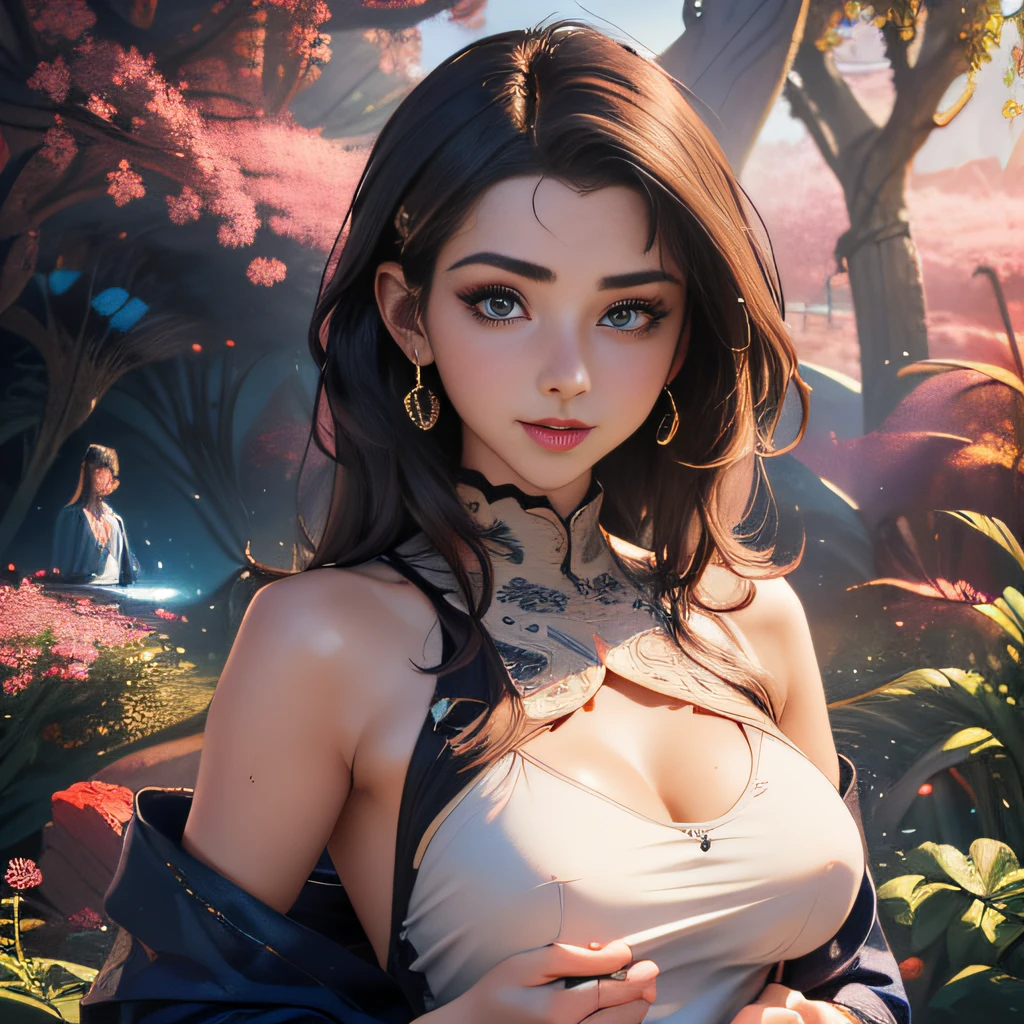 (Extremely detailed 8k wallpaper:2), (photo:2), (26 years old soigne Beautiful girl:2), (gives a lecture to friends:2), detailed (Face and eyes), (hyper realistic:1), (highly detailed:1), (epic realistic:1), rim light, (maximum details:1), cozy, (fullbody:1.3), (looking at viewer:2), (Woman's Attractive Qualities:2), (Attractive Woman:2), (Attractive:2), Smile, Intelligence, Empathy, Gracefulness, Sense of Style, Fitness, Grooming, Optimism, (Sensitivity:2), Sincerity, Romantic Gestures, Playfulness, Fashion Sense, (Sensuality:2), Charm, Modesty, Thoughtfulness, (Femininity:1), Flirtatiousness, Warmth, (Physical attractiveness:2), A beautiful smile, A love of life, strength and power, vulnerability, curiosity, wonder, love, (nature background:2), kawaii, waifu, Beautiful breasts, (attractive body:2), (Beautiful body:2), Beautiful pose, attractive pose, (Beautiful legs:1.0), (Beautiful clothes:1), (classic clothes:2), (elegant clothes:2), (European clothes:2), detailed clothes, (skirt:1), (blouse:1), (provocative pose)