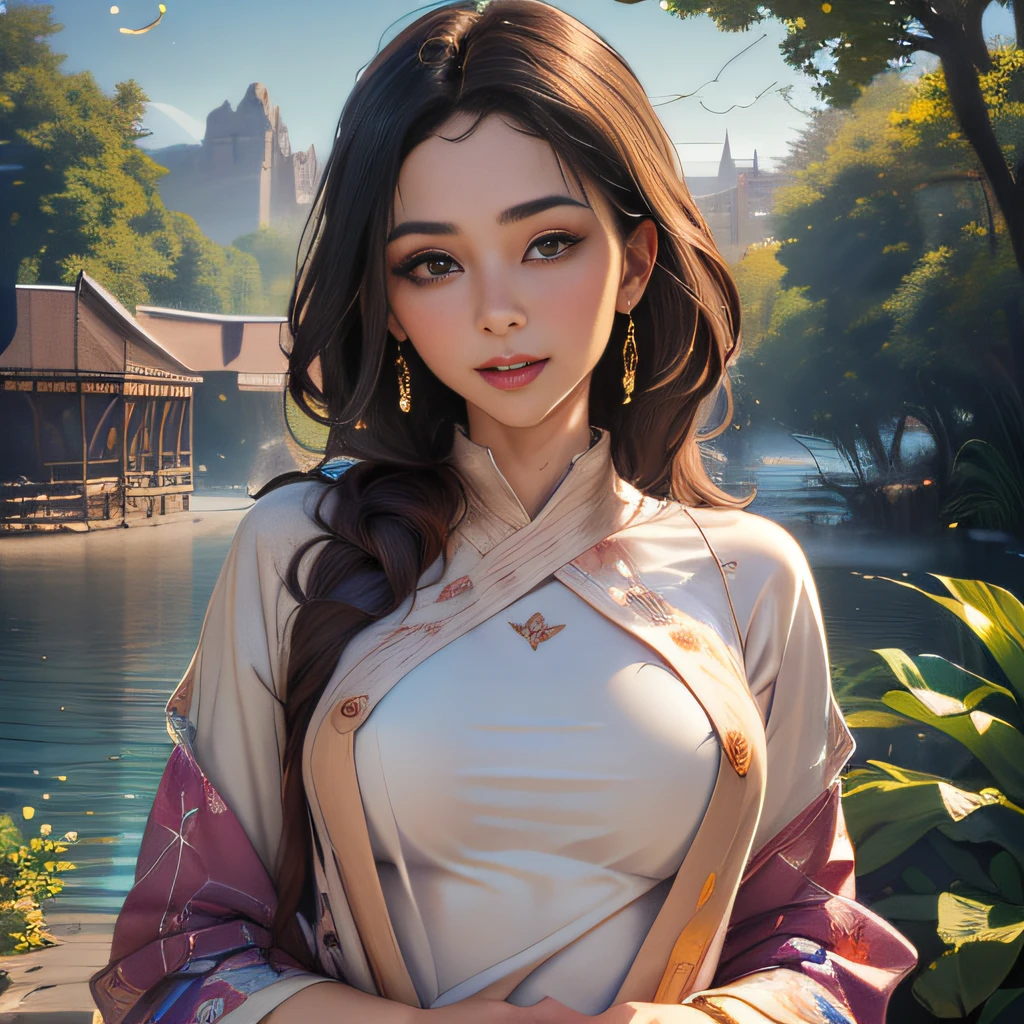 (Extremely detailed 8k wallpaper:2), (photo:2), (33 years old soigne Beautiful girl:2), (gives a lecture to friends:2), detailed (Face and eyes), (hyper realistic:1), (highly detailed:1), (epic realistic:1), rim light, (maximum details:1), cozy, (fullbody:1.3), (looking at viewer:2), (Woman's Attractive Qualities:2), (Attractive Woman:2), (Attractive:2), Smile, Intelligence, Empathy, Gracefulness, Sense of Style, Fitness, Grooming, Optimism, (Sensitivity:2), Sincerity, Romantic Gestures, Playfulness, Fashion Sense, (Sensuality:2), Charm, Modesty, Thoughtfulness, (Femininity:1), Flirtatiousness, Warmth, (Physical attractiveness:2), A beautiful smile, A love of life, strength and power, vulnerability, curiosity, wonder, love, (nature background:2), kawaii, waifu, Beautiful breasts, (attractive body:2), (Beautiful body:2), Beautiful pose, attractive pose, (Beautiful legs:1.0), (Beautiful clothes:1), (classic clothes:2), (elegant clothes:2), (European clothes:2), detailed clothes, (skirt:1), (blouse:1), (provocative pose)