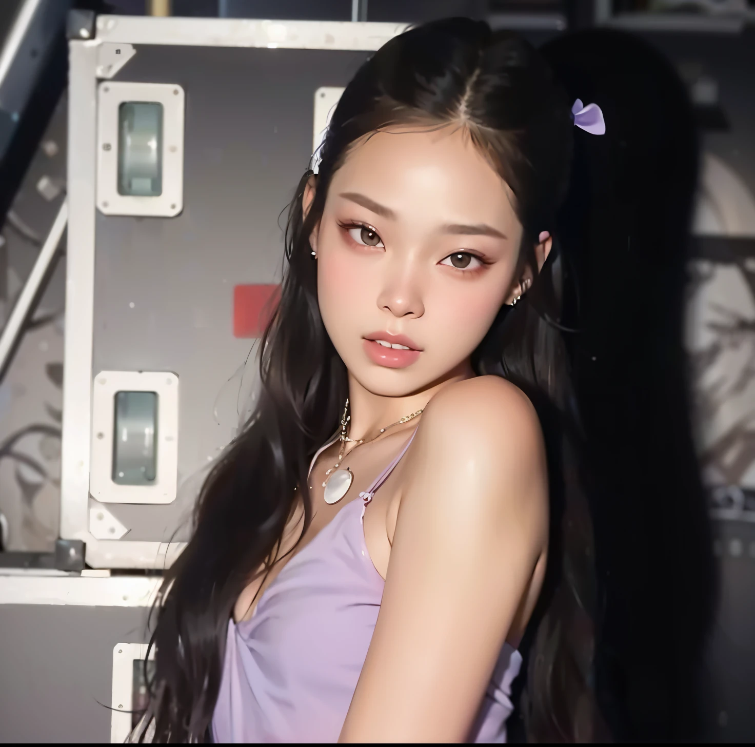 a close up of a woman wearing a blue dress and a necklace, portrait of jossi of blackpink, blackpink jennie, jossi of blackpink, roseanne park of blackpink, jinyoung shin, jaeyeon nam, taejune kim, profile pic, gongbi, aesthetic!!!!!! female genie, ulzzang, portrait jisoo blackpink, heonhwa choe, xision wu, jennie blackpink.