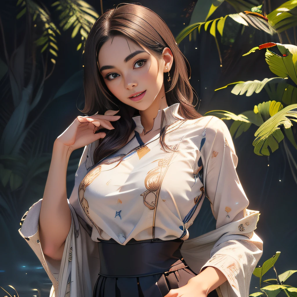 (Extremely detailed 8k wallpaper:2), (photo:2), (33 years old soigne Beautiful girl:2), (gives a lecture to friends:2), detailed (Face and eyes), (hyper realistic:1), (highly detailed:1), (epic realistic:1), rim light, (maximum details:1), cozy, (fullbody:1.3), (looking at viewer:2), (Woman's Attractive Qualities:2), (Attractive Woman:2), (Attractive:2), Smile, Intelligence, Empathy, Gracefulness, Sense of Style, Fitness, Grooming, Optimism, (Sensitivity:2), Sincerity, Romantic Gestures, Playfulness, Fashion Sense, (Sensuality:2), Charm, Modesty, Thoughtfulness, (Femininity:1), Flirtatiousness, Warmth, (Physical attractiveness:2), A beautiful smile, A love of life, strength and power, vulnerability, curiosity, wonder, love, (nature background:2), kawaii, waifu, Beautiful breasts, (attractive body:2), (Beautiful body:2), Beautiful pose, attractive pose, (Beautiful legs:1.0), (Beautiful clothes:1), (classic clothes:2), (elegant clothes:2), (European clothes:2), detailed clothes, (skirt:1), (blouse:1), (provocative pose)