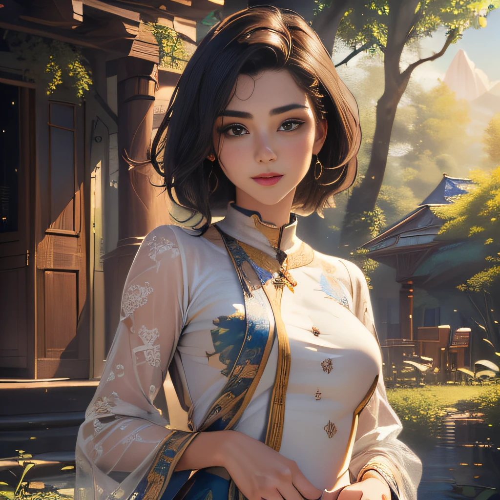 (Extremely detailed 8k wallpaper:2), (photo:2), (33 years old soigne Beautiful girl:2), (gives a lecture to friends:2), detailed (Face and eyes), (hyper realistic:1), (highly detailed:1), (epic realistic:1), rim light, (maximum details:1), cozy, (fullbody:1.3), (looking at viewer:2), (Woman's Attractive Qualities:2), (Attractive Woman:2), (Attractive:2), Smile, Intelligence, Empathy, Gracefulness, Sense of Style, Fitness, Grooming, Optimism, (Sensitivity:2), Sincerity, Romantic Gestures, Playfulness, Fashion Sense, (Sensuality:2), Charm, Modesty, Thoughtfulness, (Femininity:1), Flirtatiousness, Warmth, (Physical attractiveness:2), A beautiful smile, A love of life, strength and power, vulnerability, curiosity, wonder, love, (nature background:2), kawaii, waifu, Beautiful breasts, (attractive body:2), (Beautiful body:2), Beautiful pose, attractive pose, (Beautiful legs:1.0), (Beautiful clothes:1), (classic clothes:2), (elegant clothes:2), (European clothes:2), detailed clothes, (skirt:1), (blouse:1), (provocative pose)