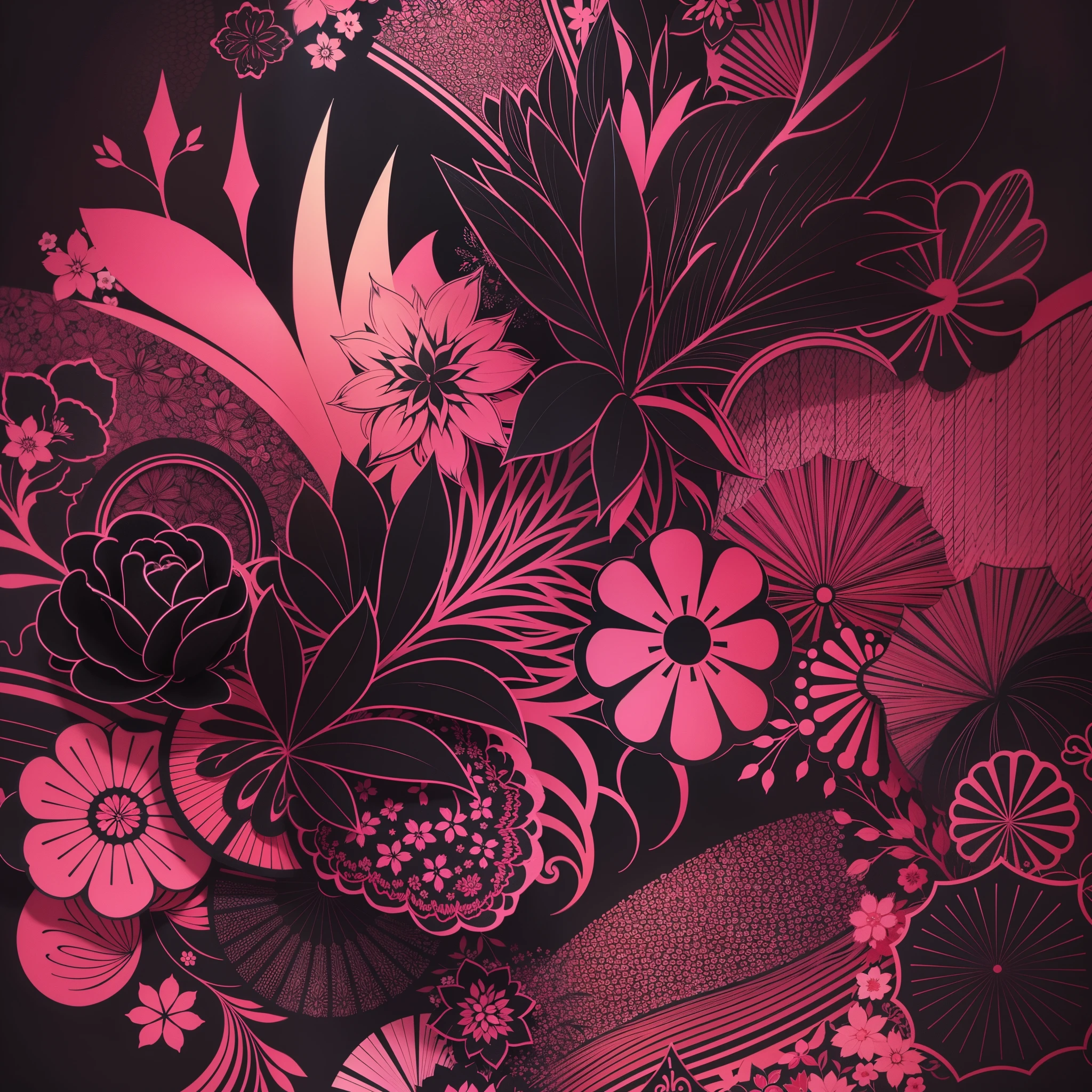 Portreit background, geometric pattern, colored background, florals, vector, vintage, black and marel neon colors, pink, bright colors, bLACK BLACK