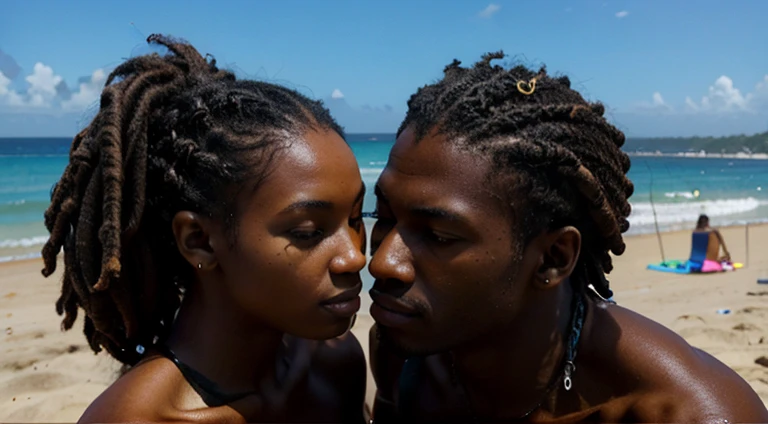 Daenerys Targarean kissing dark skinned african man with dreadlocks