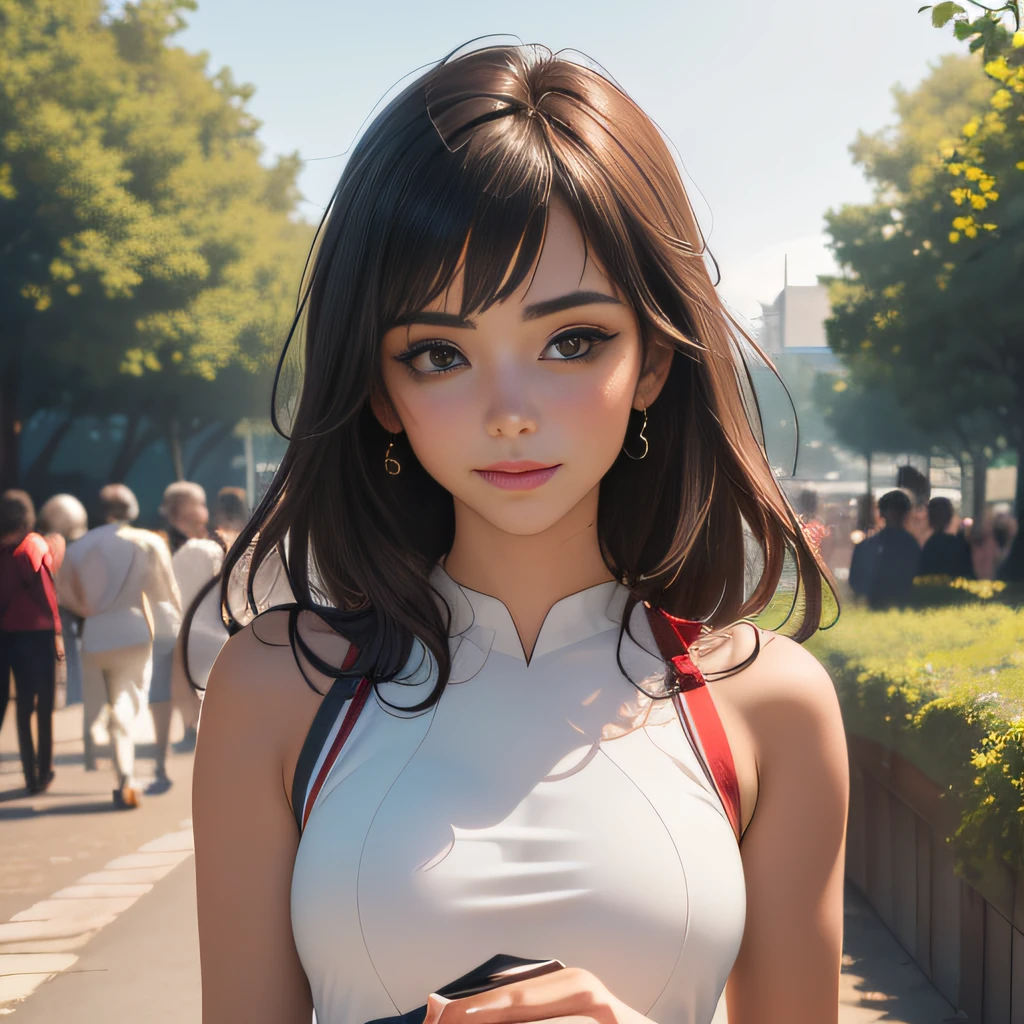 (Extremely detailed 8k wallpaper:2), (photo:2), (22 years old soigne Beautiful girl:2), (gives a lecture to friends:2), detailed (Face and eyes), (hyper realistic:1), (highly detailed:1), (epic realistic:1), rim light, (maximum details:1), cozy, (fullbody:1.3), (looking at viewer:2.0), (Woman's Attractive Qualities:2), (Attractive Woman:2), (Attractive:2), Smile, Intelligence, Empathy, Gracefulness, Sense of Style, Fitness, Grooming, Optimism, (Sensitivity:2), Sincerity, Romantic Gestures, Playfulness, Fashion Sense, (Sensuality:2), Charm, Modesty, Thoughtfulness, (Femininity:1), Flirtatiousness, Warmth, (Physical attractiveness:2), A beautiful smile, A love of life, strength and power, vulnerability, curiosity, wonder, love, (nature background:2), kawaii, waifu, Beautiful breasts, (attractive body:2), (Beautiful body:2), Beautiful pose, attractive pose, (Beautiful legs:1.0), (Beautiful clothes:1), (classic clothes:2), (elegant clothes:2), (European clothes:2), detailed clothes, (skirt:1), (blouse:1), (provocative pose)