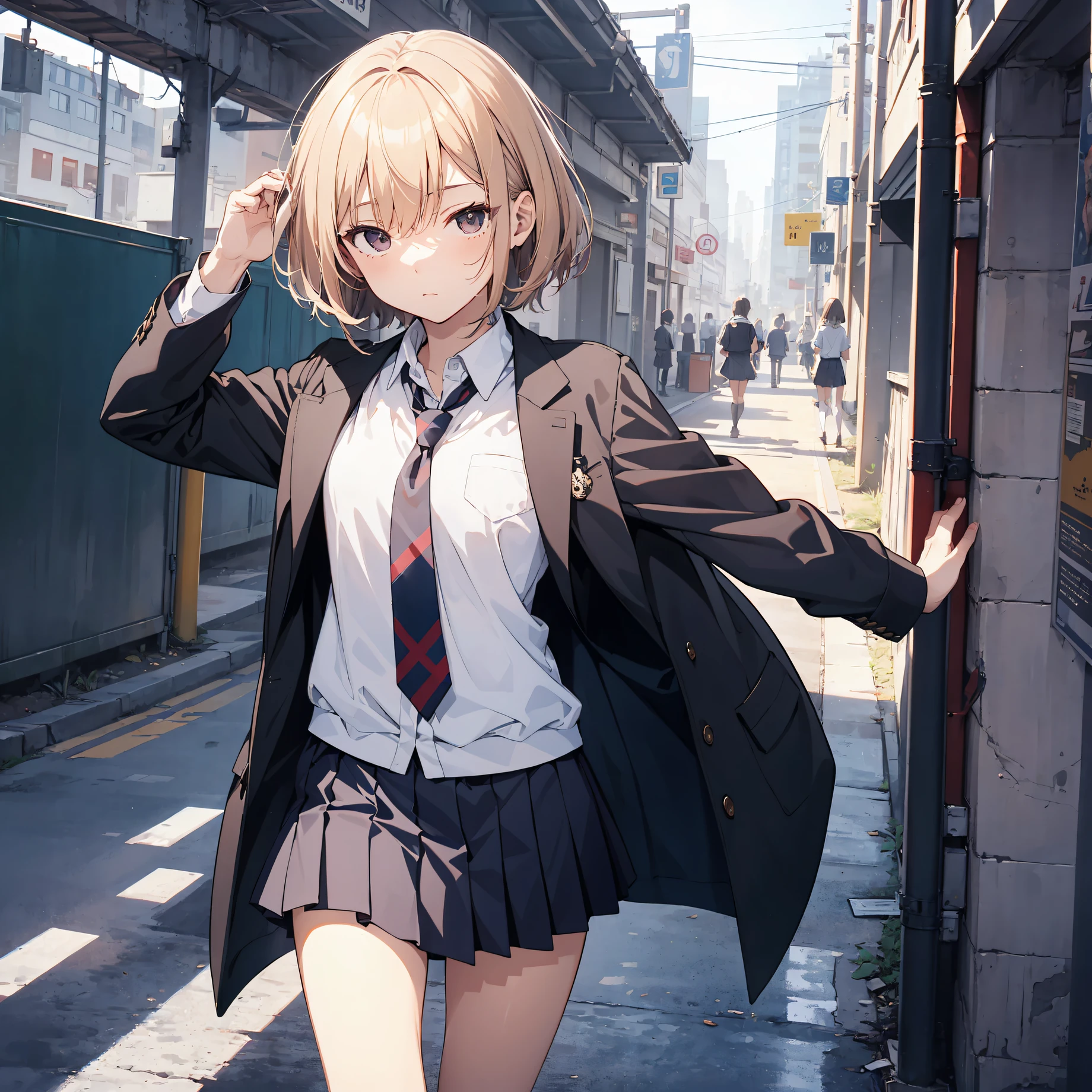 god quality, Extremely detailed, anime moe artstyle,best anime 8k konachan wallpaper,(Please draw a girl walking sleepily to school. :1.3),break, 1girl, (Solo, babyface, 13-year-old:1.5),a junior high school student, Full limbs, complete fingers,(Very Short hair), androgynous charm, flat chest, Small butt, groin, Small eyes,beatiful detailed black eyes, disgusted eyes, school Uniform, in the School commute route. break,8K, 超A high resolution, Official art, Illustration,