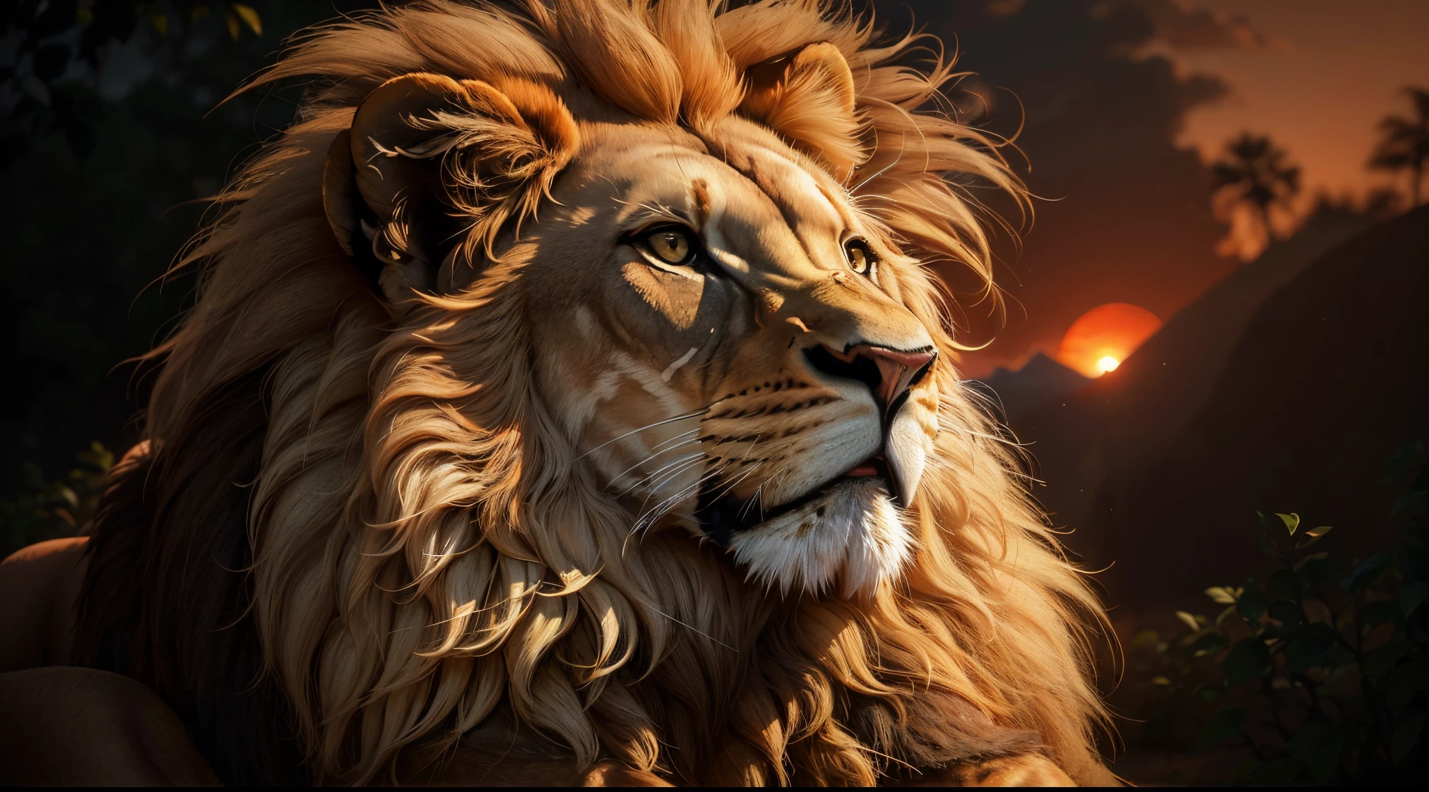 Lion, Divine Lion, naturais, Natureza, Natureza, Linda, renderizado, fotorrealista, UltraHD, 4k, texturasdetalhadas, thunders, sombras detalhadas, cores detalhadas, por do sol, sol se pondo, Sunset, Natureza Linda, Great Divine, por do sol, contraste detalhado, contraste realista, alta resolução, cores detalhadas, fogo, eletricidade, divina criatura, 8k, Detailed Realistic, 16K, 8K, HD