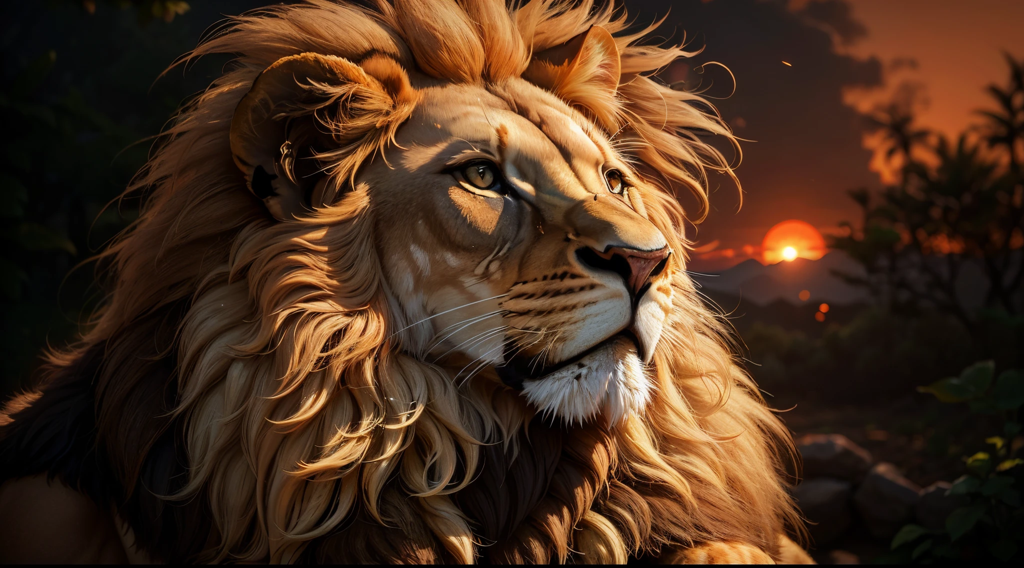 Lion, Divine Lion, naturais, Natureza, Natureza, Linda, renderizado, fotorrealista, UltraHD, 4k, texturasdetalhadas, thunders, sombras detalhadas, cores detalhadas, por do sol, sol se pondo, Sunset, Natureza Linda, Great Divine, por do sol, contraste detalhado, contraste realista, alta resolução, cores detalhadas, fogo, eletricidade, divina criatura, 8k, Detailed Realistic, 16K, 8K, HD