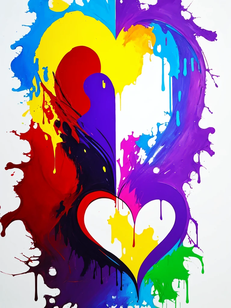 a conceptual drawing, half face half heart, paint dripping, masterpiece, Something
