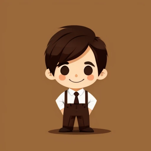 Flat Avatar, 1 boy, Solo, Smile, ,brown suit clothes、Black short hair, Brown eyes, Simple background, Full body, Chibi, Single