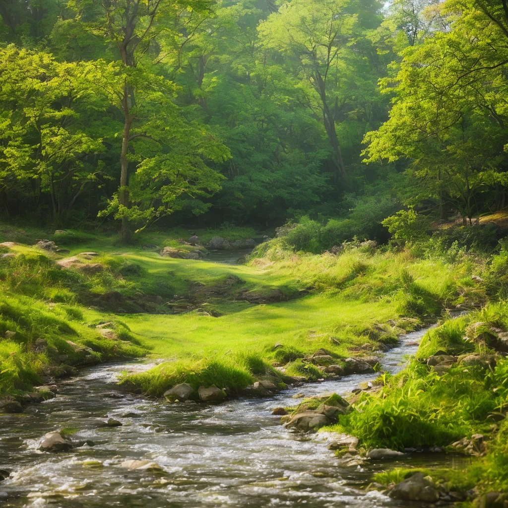 Opening with a peaceful landscape, soft light illuminating a green area, Nature photography, HD photography, Beautiful landscape, Realistic and Natural