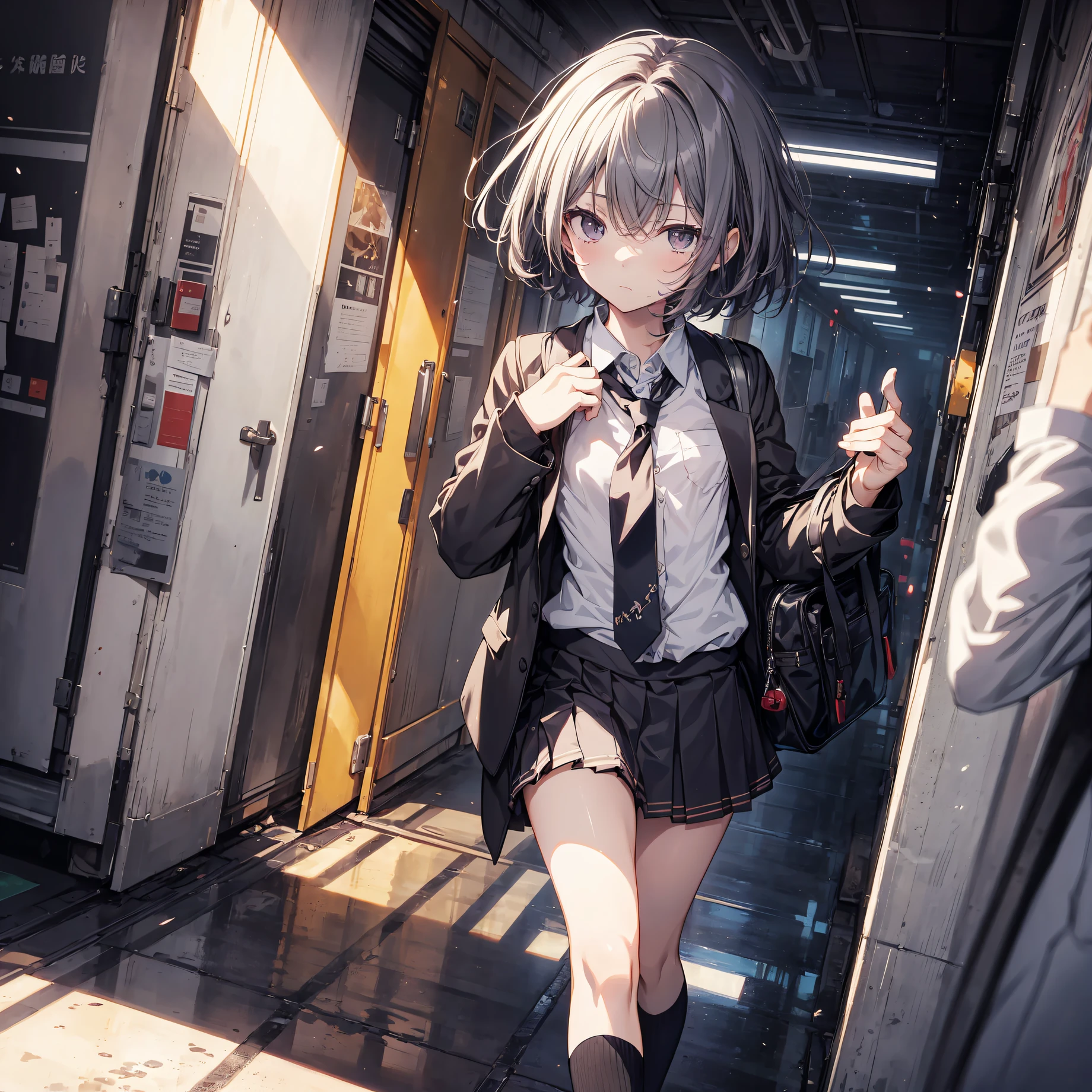 god quality, anime moe artstyle,best anime 8k konachan wallpaper,badass anime 8k,perfect anatomy, (Please draw a girl walking sleepily to school. :1.3),break, 1girl, (Solo,Loli,,13-ye-ol5),a ior high sccharm, (Very Short hair), Full limbs, complete fingers,flat chest, Small butt, groin, Small eyes,beatiful detailed black eyes,disgusted eyes, school Uniform, in the School commute route. break,ultra-detailed,high resolution,super detailed skin, cinematic lighting,