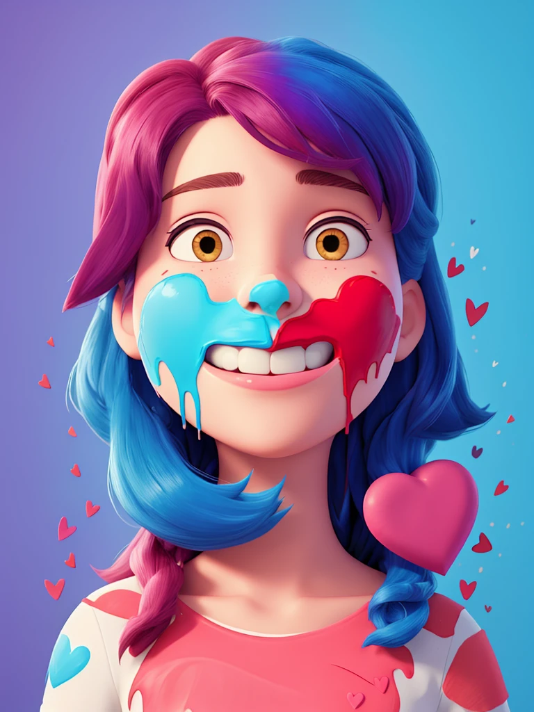 a conceptual drawing, half face half heart, paint dripping, masterpiece, Something