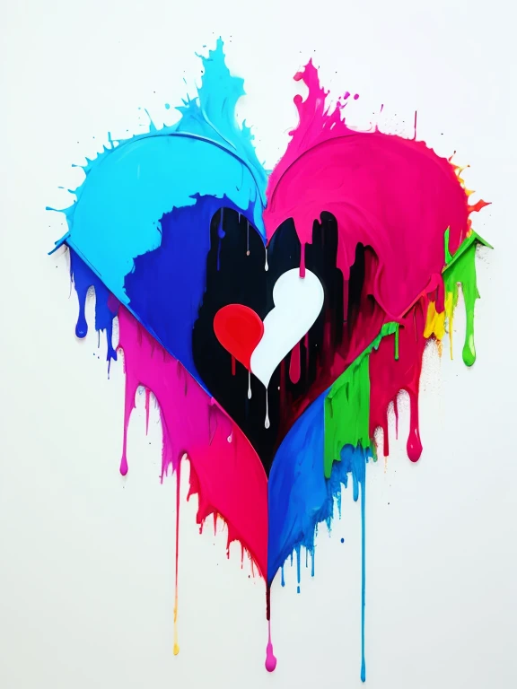 a conceptual drawing, half face half heart, paint dripping, masterpiece, Something