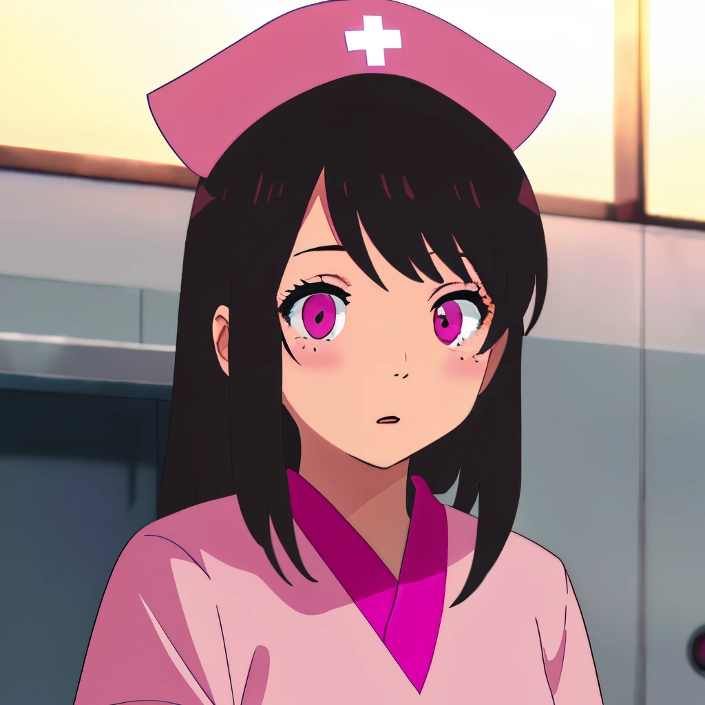 Pink nurse, that is asian and has pink eyes