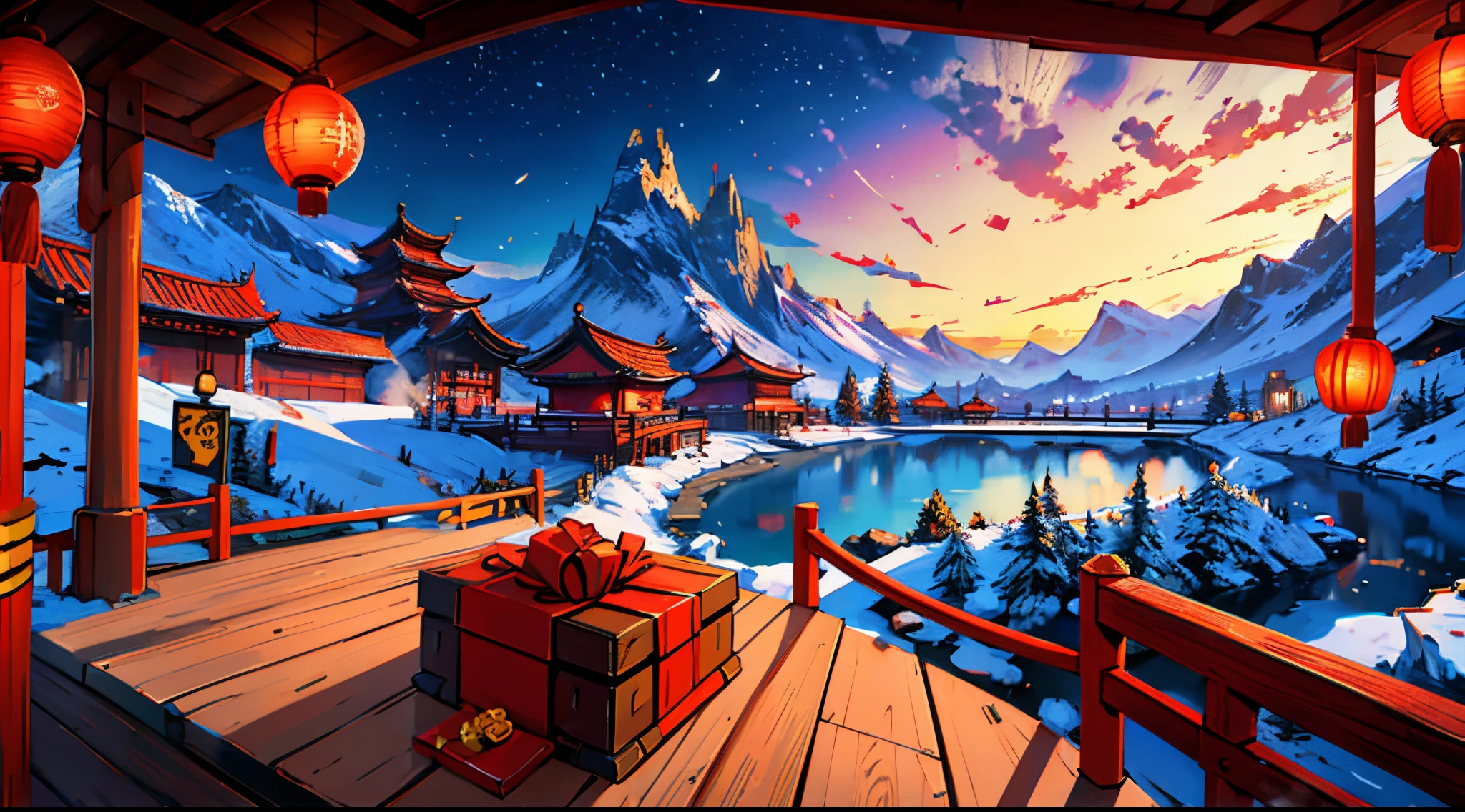 Lunar new year 2024, giftboxes, impressive landscape,