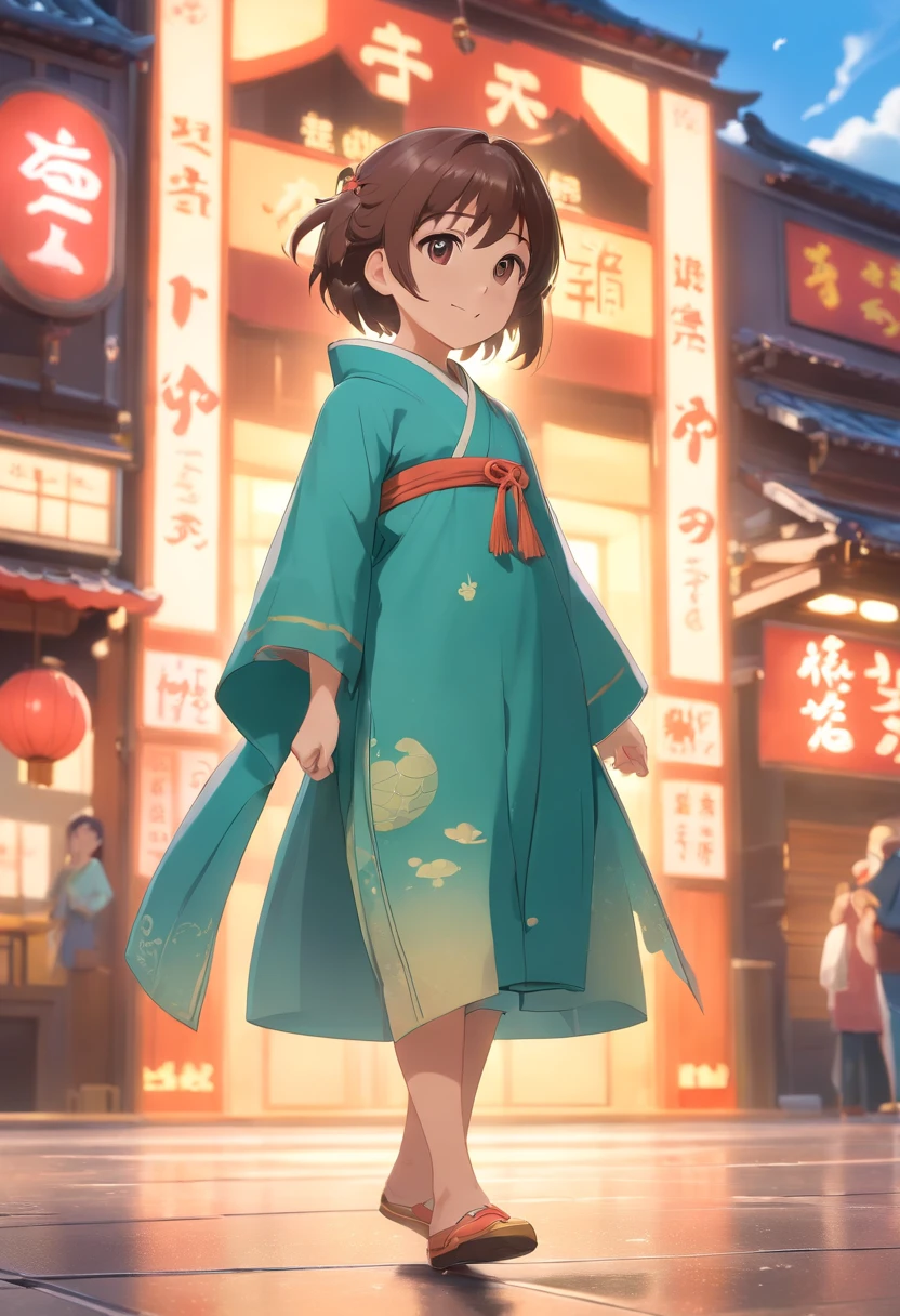 Super cute little girl,Dressed in gorgeous Hanfu,little shrew,anthropomorphic turtle,Bubble Mart wind,Wear an elegant cape,A sweet smile,White fur,Big bright eyes and fluffy tail,The clouds drift gently,Extremely detailed 3D animations,hyper realisitc,super detailing,Luxury cinema lighting,octave light,Octane processing,ZBrush,Blind box characters