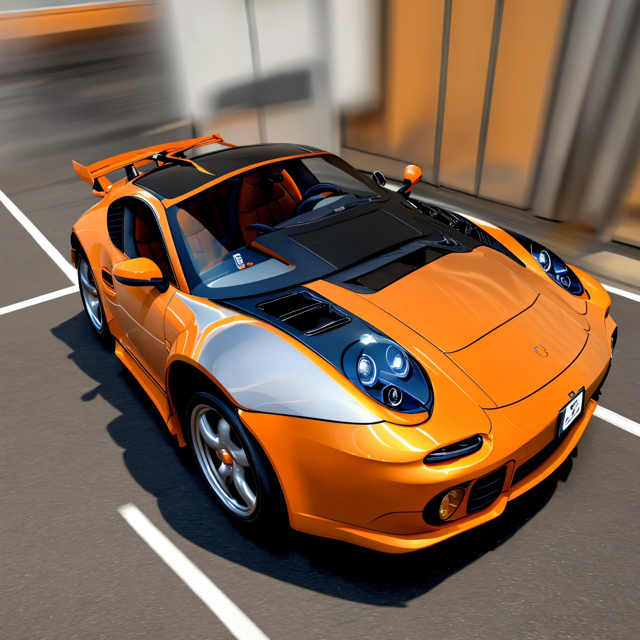 Orange transformer that turns into a orange porche 911 with an orange color scheme and in the g1 transformers style