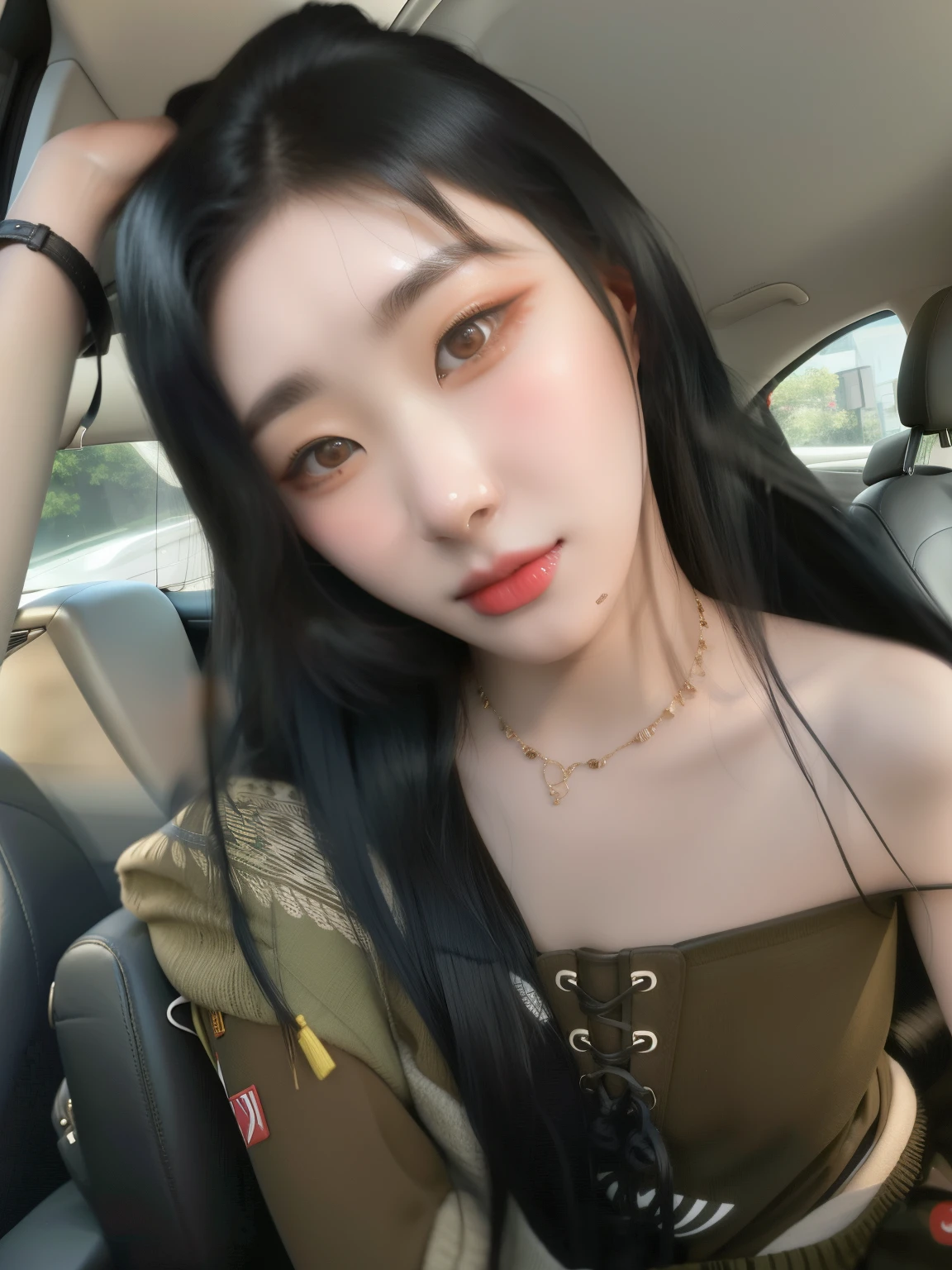 Araffe Asian woman with long black hair in a car, Jaeyeon Nam, Jinyoung Canela, cruel korean goth girl, ****** coreana, Heonhwa Choe, linda mulher coreana jovem, Mulher sul-coreana bonita, Ulzzang, 18 anos, mulher coreana jovem bonita, 2 2 anos, 19-year-old girl, TaeJune Kim