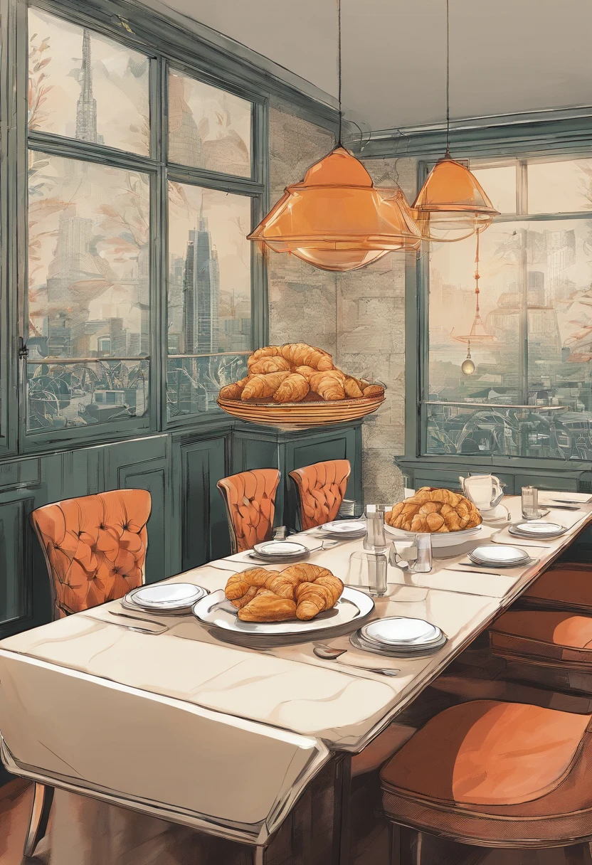 indoor dining table,croissant,kawa