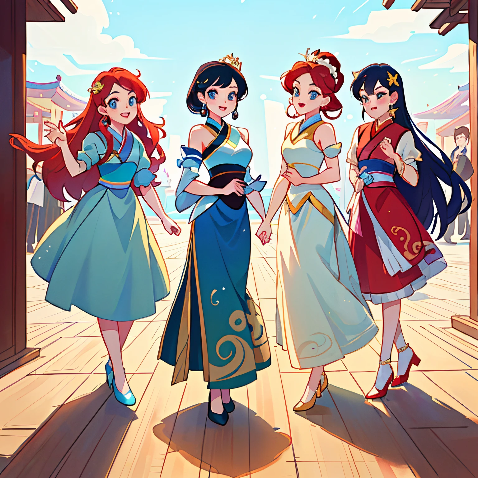 Tiana, Mulan, Cinderella and Ariel Disney princesses at the Grammys