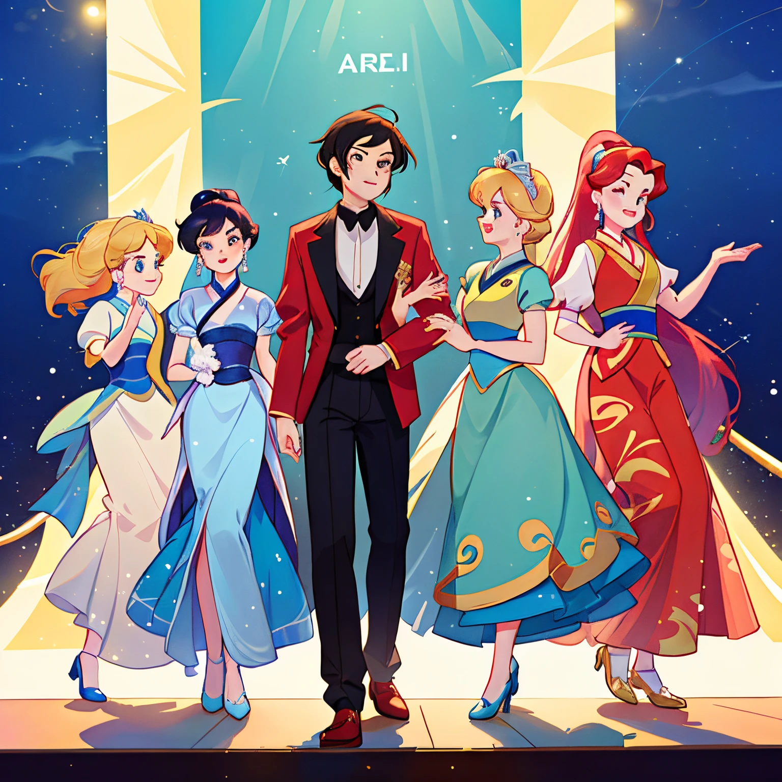 Tiana, Mulan, Cinderella and Ariel Disney princesses at the Grammys