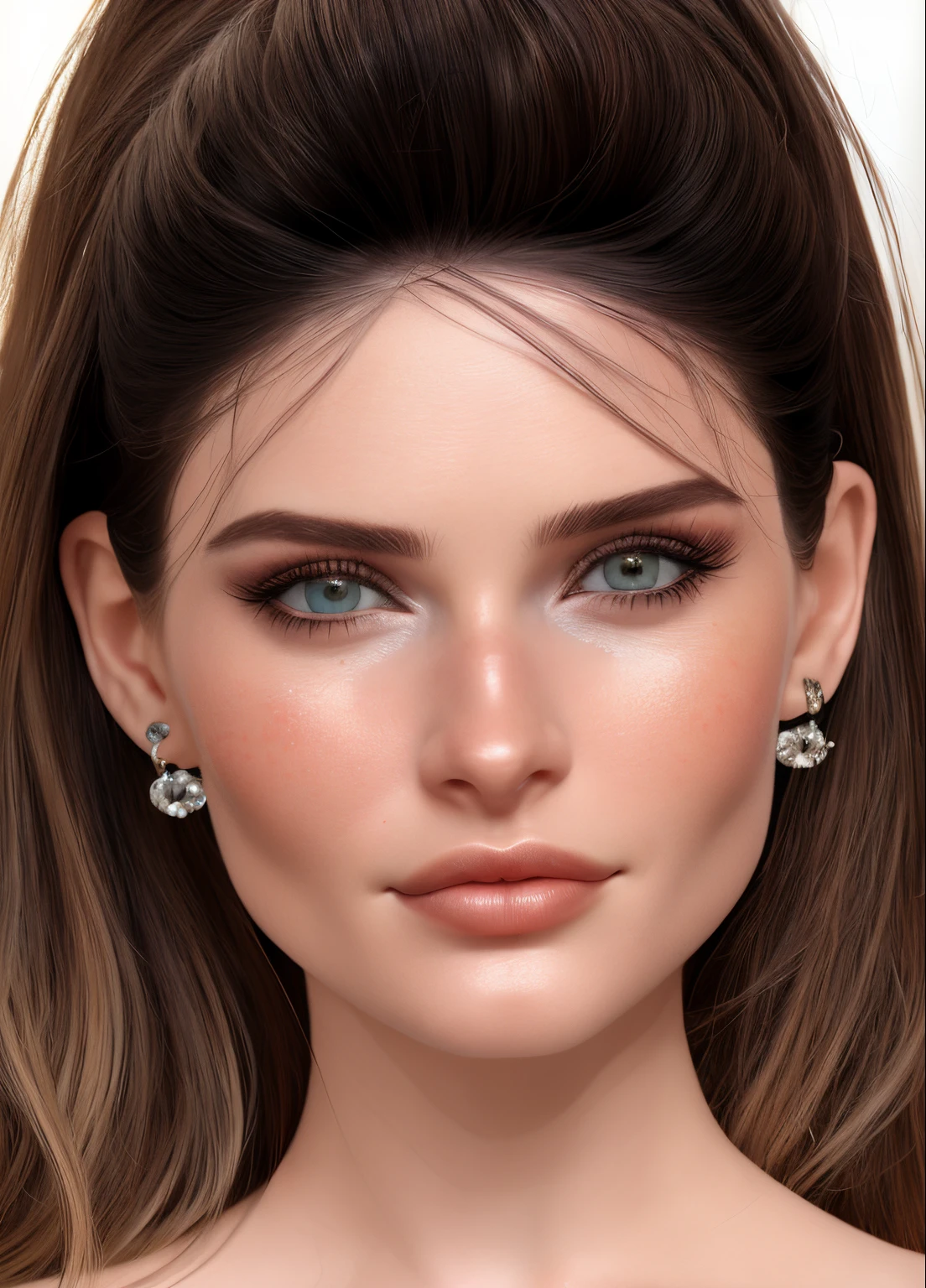 um close up de uma mulher com cabelos longos e brincos, rosto realista detalhado, rosto detalhado realista, rosto detalhado real, wlop pele brilhante, rosto detalhado e realista, rosto realista altamente detalhado, rosto realista e detalhado, Face extremamente realista, cara muito realista, Realistic | Rosto detalhado, rosto realista, com o rosto muito detalhado, IMVU, rosto bonito realista