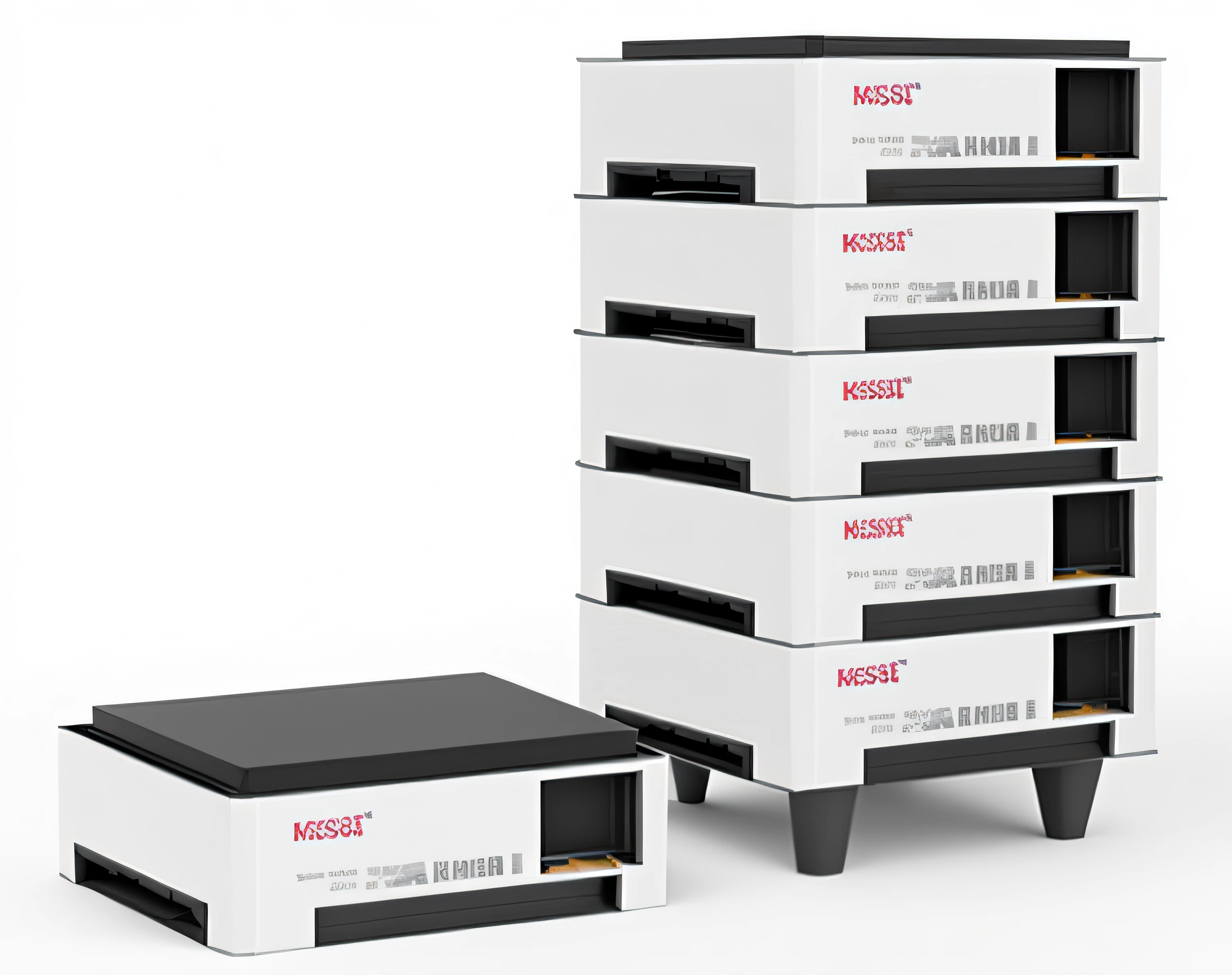 Close-up of a pile of four boxes of different sizes, mesa, without background, bright thin laser, thin fog, Multi-layered, Very high resolution, Fog filter, Product rendering, author:Kurt Rosch, pinterest keyshot product rendering, Very strong, (thin fog), - h 8 5 0 - w 6 0 0, 3D product rendering, (Fog filter)