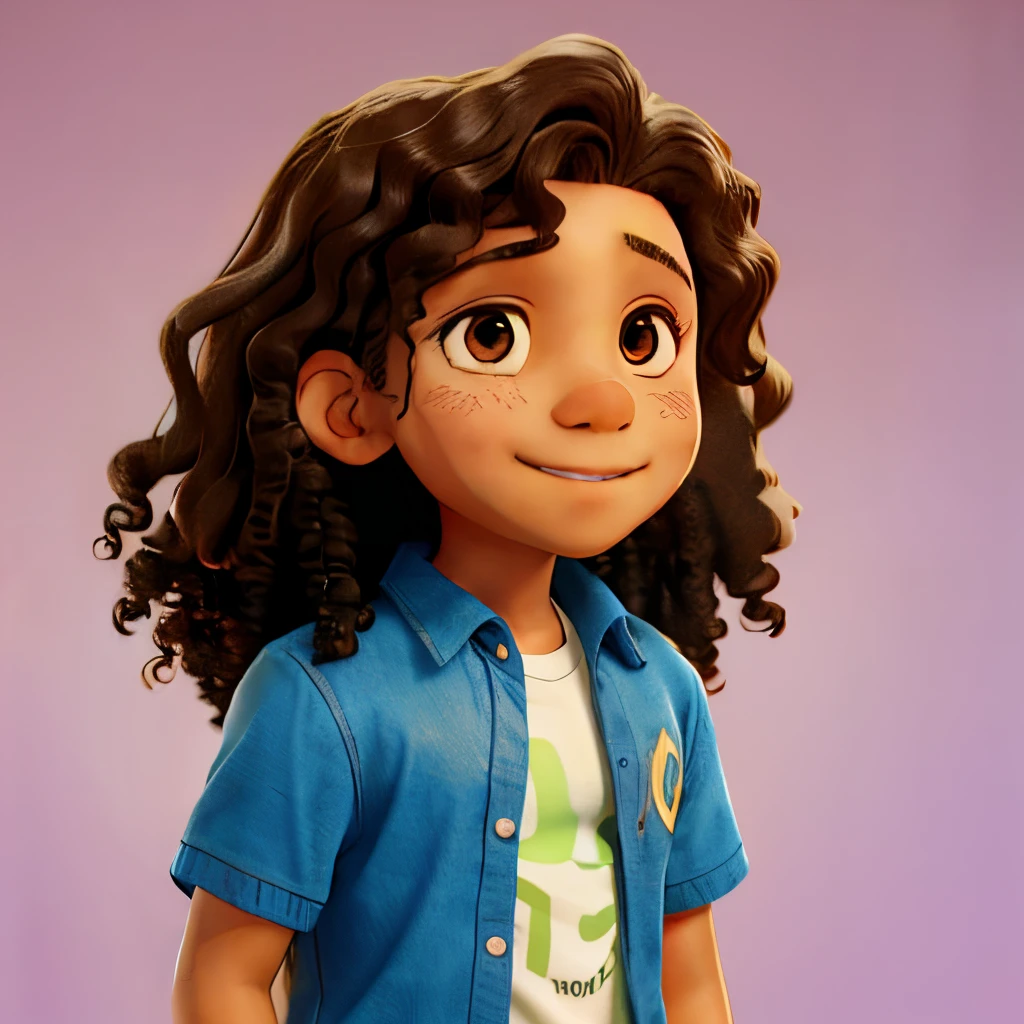jamaican and asian 11 year old boy with long curly hair, brown skinned