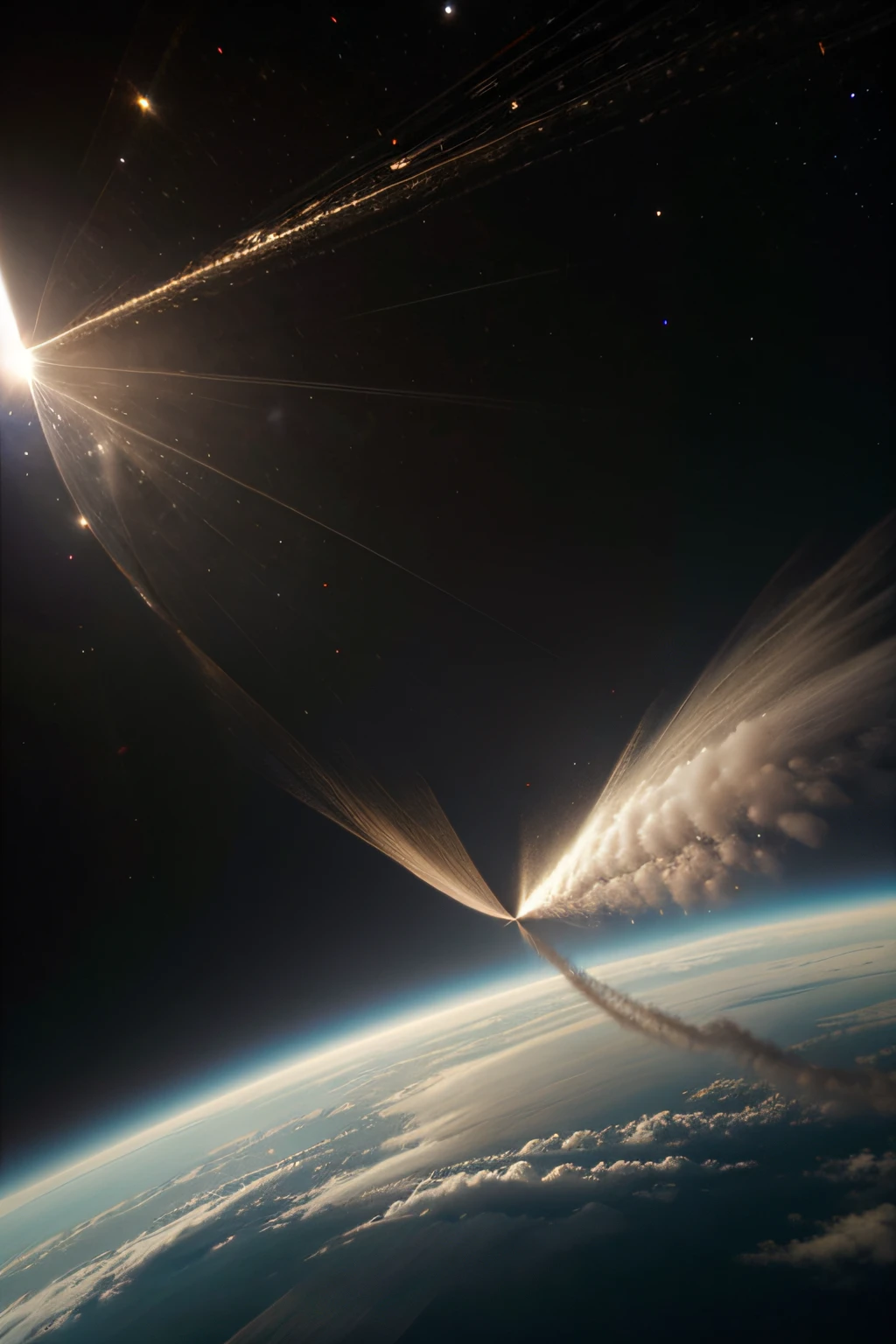 Image of a clock turning to dust in space. Horizontal