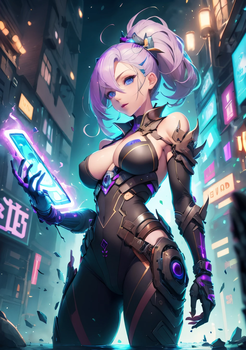 A Sensual Queen in a Technological Realm" An image of a cyberspace empress adorned in a futuristic regal outfit ruling a virtual kingdom. A cena se passa em um ambiente digitalmente imersivo, exalando um ar de autoridade, Power and seduction.
