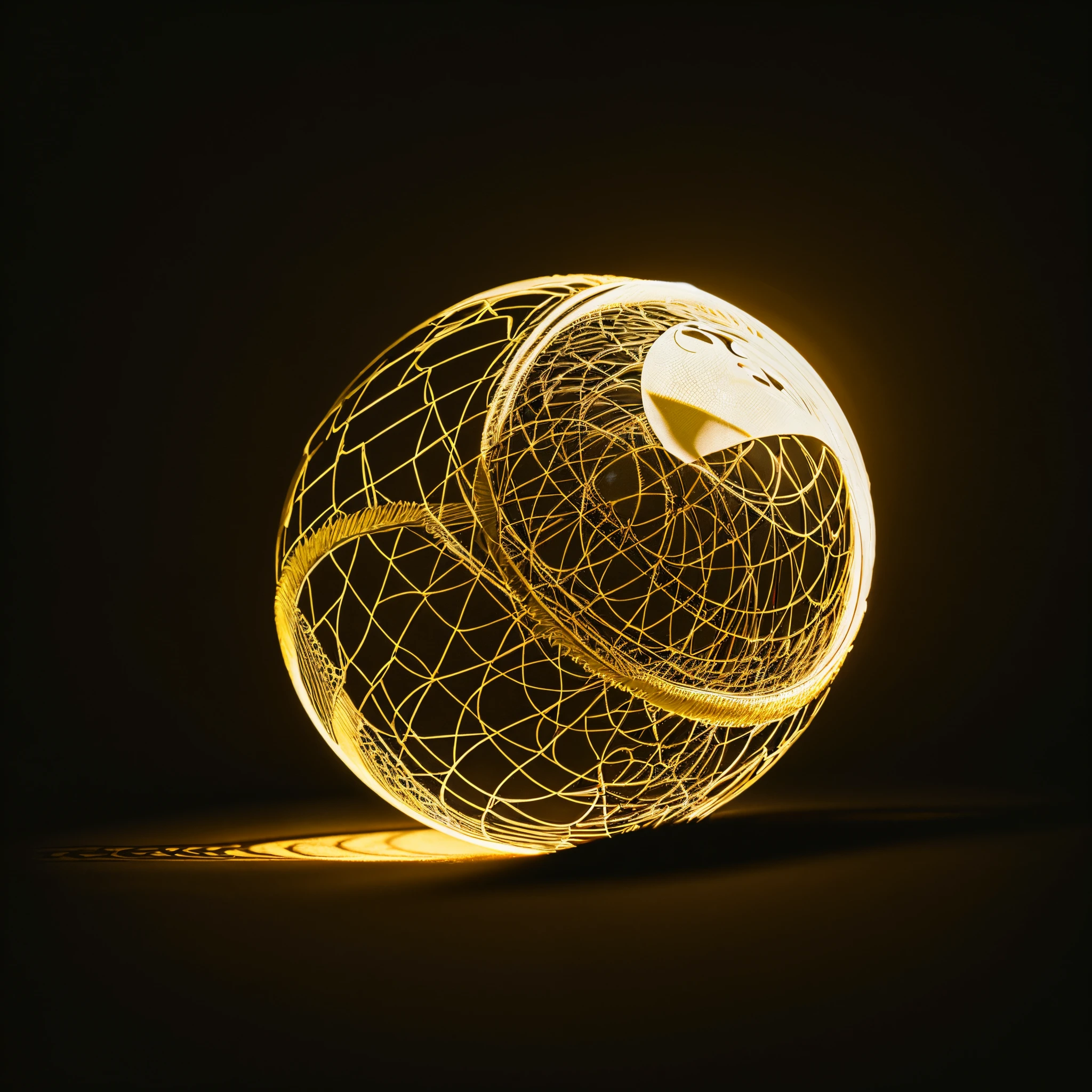 unnecessary details,Beautiful luster,The pattern of the ball is symmetrical,the ball is floating in the air,dark tone art style,gentle lighting effect,Carefully made by craftsmen over a long period of time,Clear light and shadow,Bold and bright colors,obey,A subtle pattern is drawn around the ball.,the ball is spinning quietly,The ball has an elegant and delicate design.,The ball is the main character,High value as a work of art,Artistic appeal point,Clear focus on the ball,the ball is in the center,Expressed in matte colors。