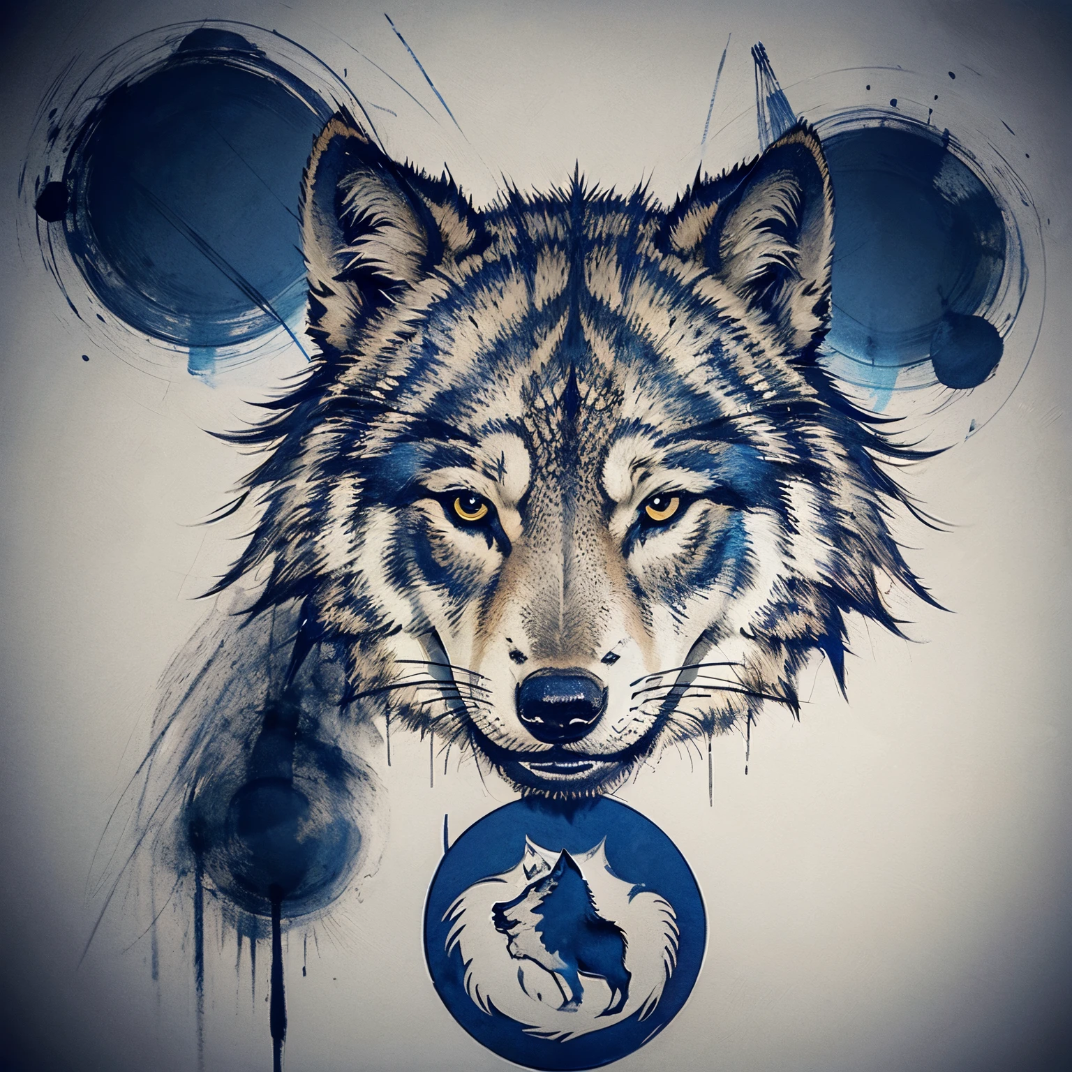 Logo with TEAM WOLVES writing, wolf line art logo, black and dark blue background, bright blue, minimal and solid — WOLVES