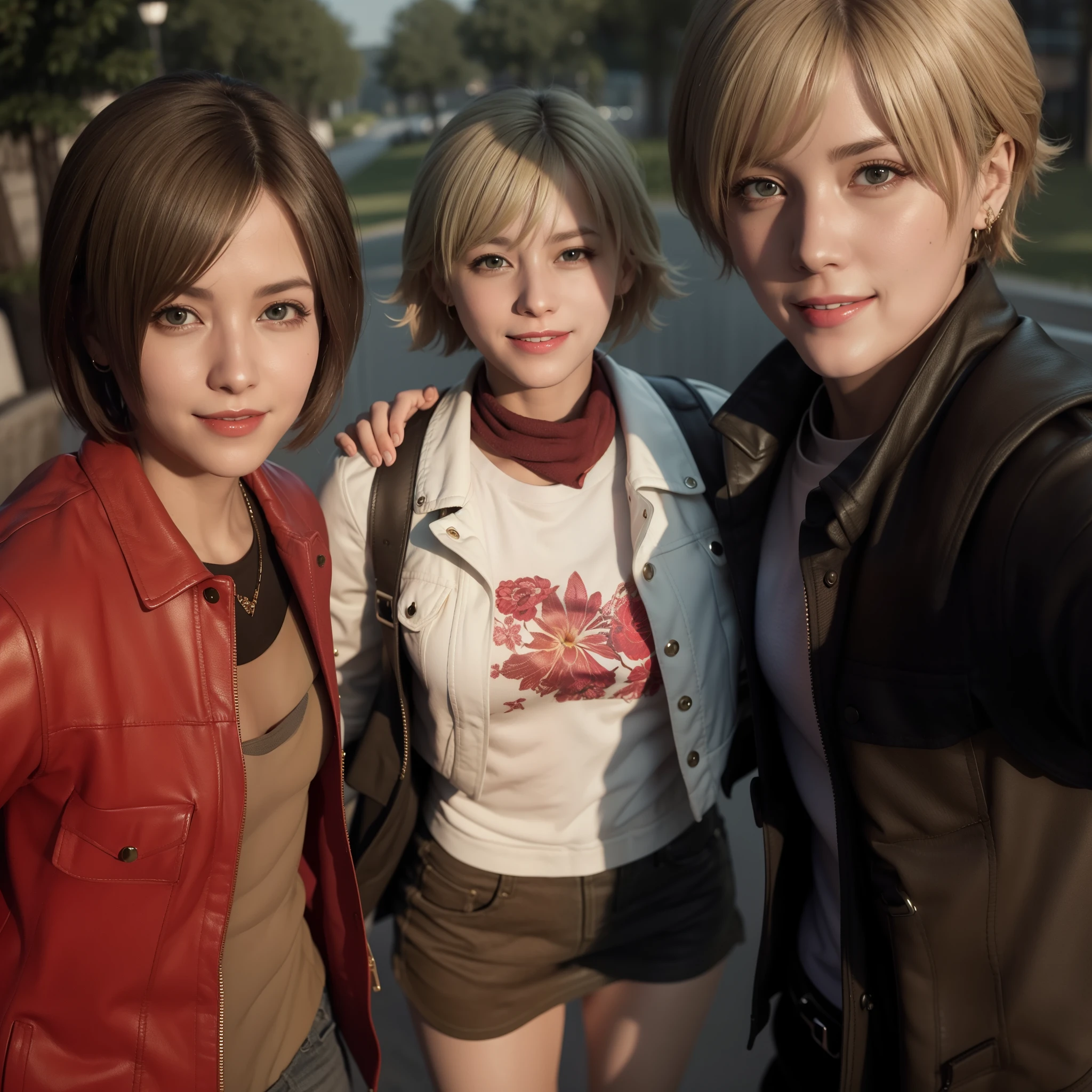 Sherry Birkin, Woman, wearing white jacket, blonde bob hair, smile, Happy expression