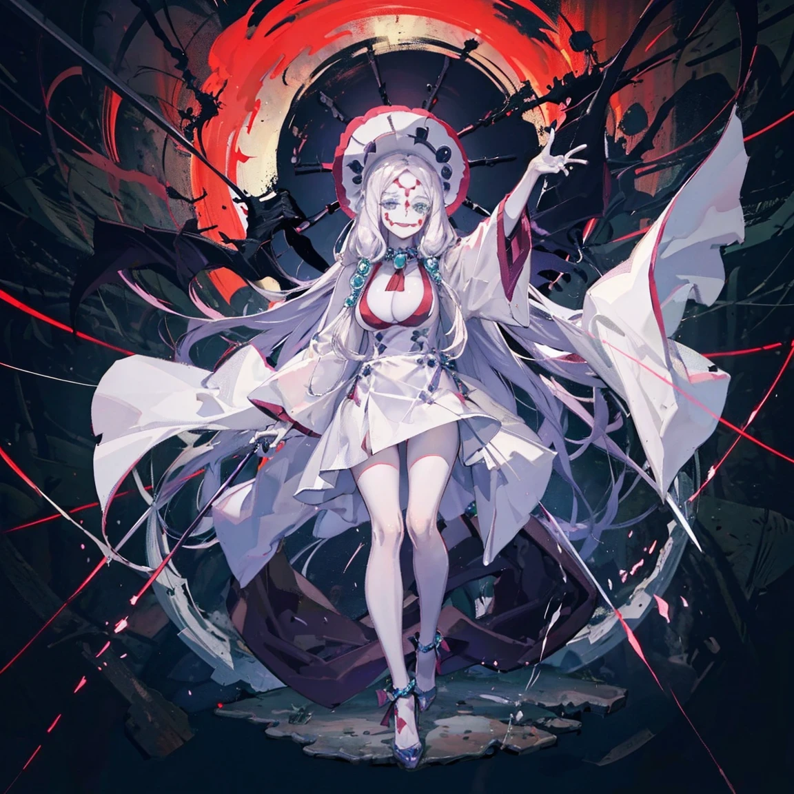 Personaje mother spider demon de demon slayer, con su ropa de caracteristica , full body size, y que se vea su sombrero completo y zapatos