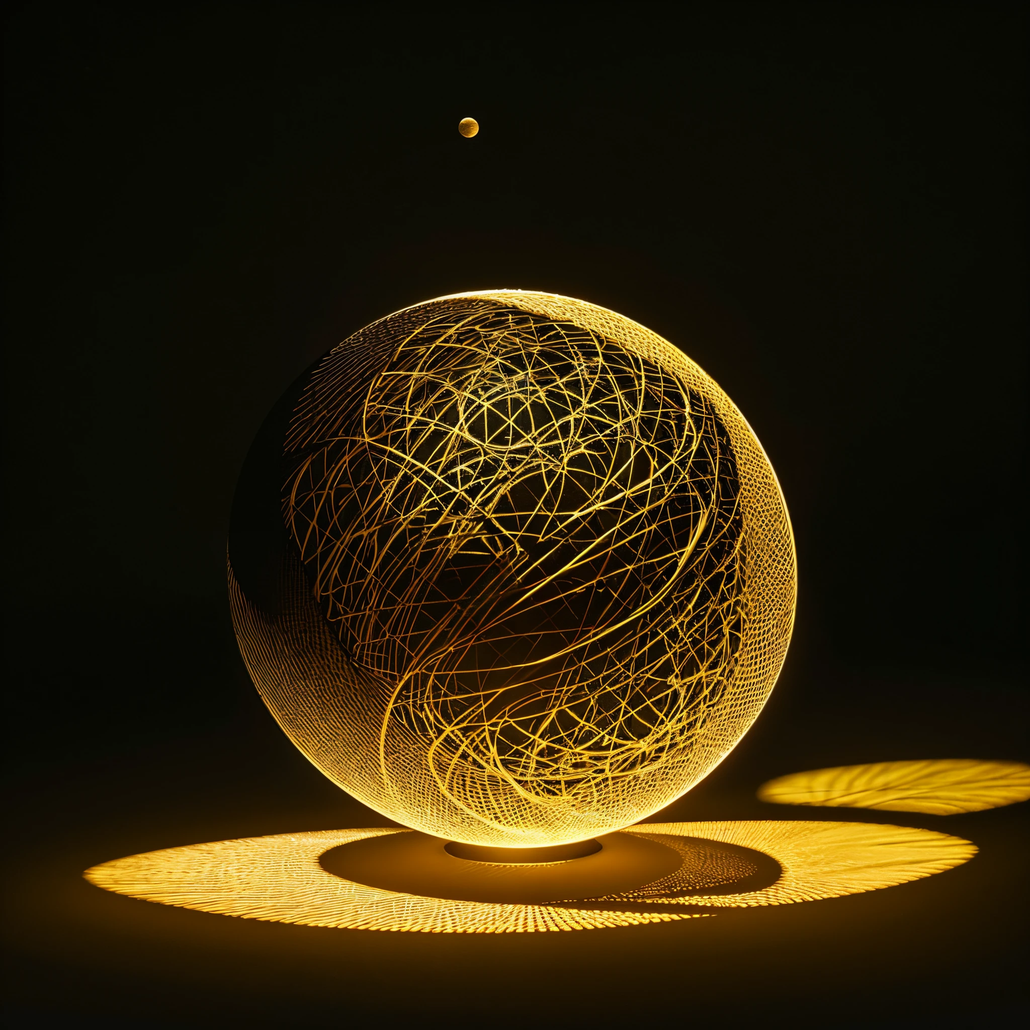 unnecessary details,Beautiful luster,The pattern of the ball is symmetrical,the ball is floating in the air,dark tone art style,gentle lighting effect,Carefully made by craftsmen over a long period of time,Clear light and shadow,Bold and bright colors,obey,A subtle pattern is drawn around the ball.,the ball is spinning quietly,The ball has an elegant and delicate design.,The ball is the main character,High value as a work of art,Artistic appeal point,Clear focus on the ball,the ball is in the center,Expressed in matte colors。