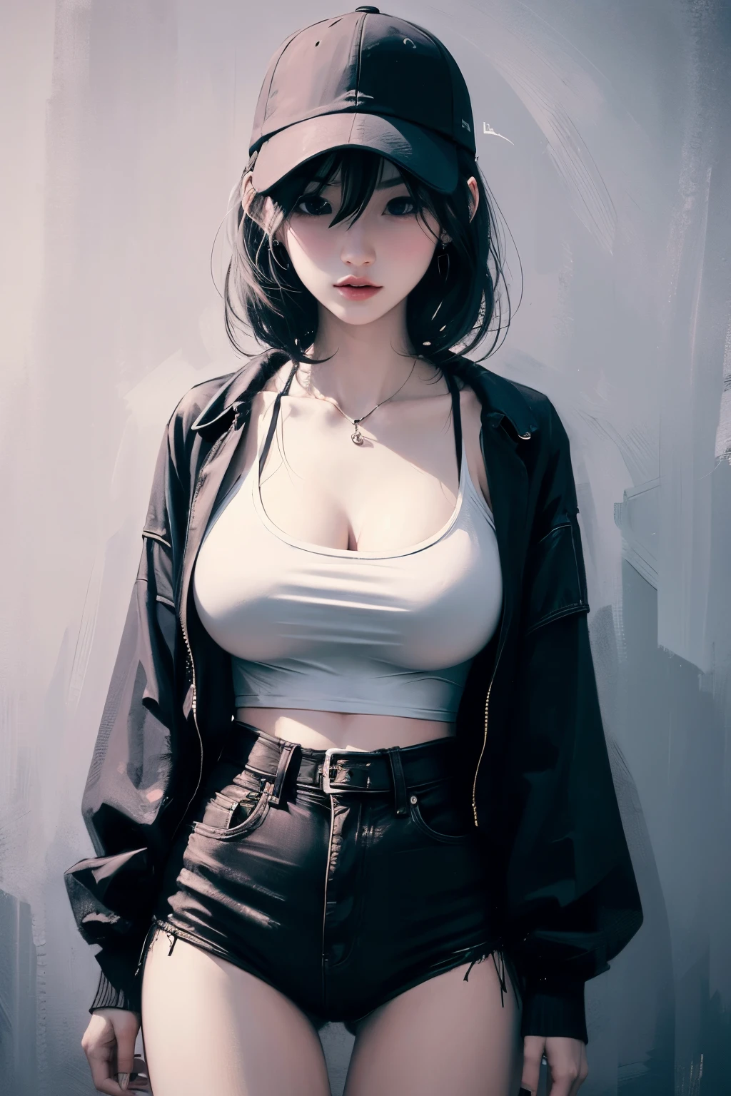 beautiful, masterpiece, best quality, hiqcgbody, anime, 1girl, sam yang, high collar, cleavage cloak, mascara, large breasts, vampire, long black curls, long fangs, portrait shot, looking at viewer, :d, crimson lipstick, winter snowstorm, intricate details,
exhibitionism, no bra, no pants, big tits, gigantic breast, topless, (((big areolas, visible 