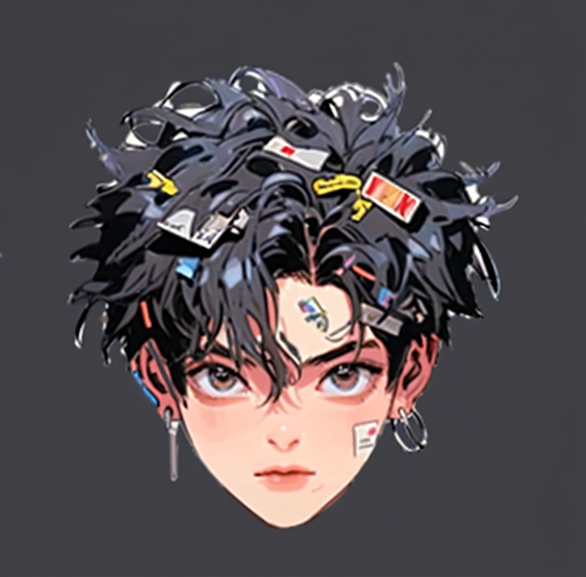 Close-up of a person's hairstyle and a pile of hairpins, Guweiz style artwork, guweiz, style of anime, Anime style characters, anime art style, Digital anime illustration, High quality anime art style, style of anime. 8K, modern anime style, Anime boys, 2 d anime style, style of anime