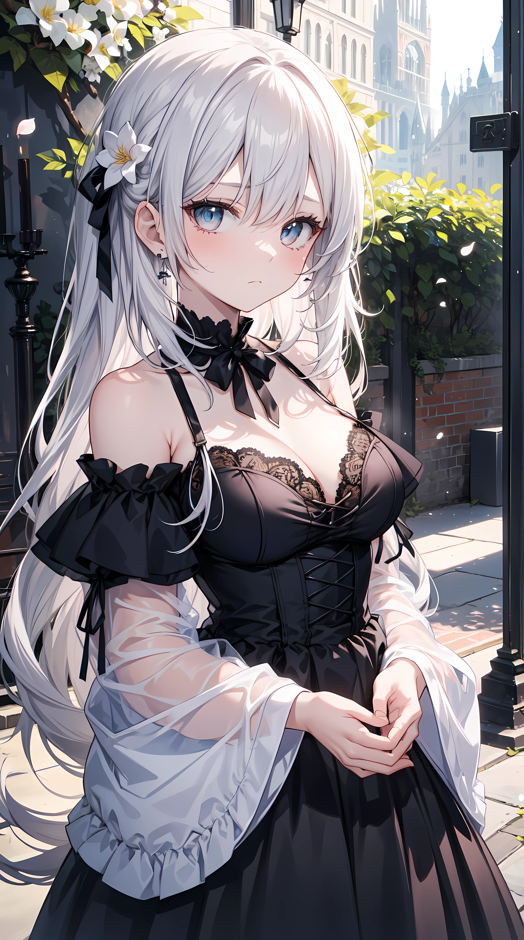 ((masterpiece, sidelighting, finely detailed beautiful eyes: 1.2)), ultra-detailed, ultra high res, professional lighting, high quality makeup, beautiful detailed eyes, sexy, beautiful, big eyes, (drooping eye:1.2), 1girl, solo, alone, (large breasts), slender body, smiling, (blue gothic ta dress:1.2), (white hair, weavy long hair with blue ribbon:1.3), blue sapphire eyes, wide sleeves, outdoors, forest, full body, highest quality, ultra detailed, Soft light, (rime:1.3), Extremely cute, (extremely detailed beautiful face), Authentic skin texture, beautiful hair, beautiful face, beautiful eyes, beautiful body, beautiful hands, (sexual pleasure, sexual aroused, orgasm, happy:1.8), (face focus, cleavage breasts focus, thigh focus:1.8), (erect nipples), (steam:1.2), open mouth