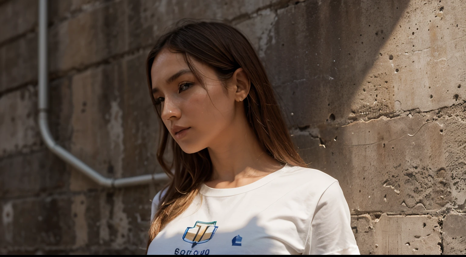 chica hermosa de cuerpo perfecto modelo de alto perfil con una camisa de criptomoneda cardano ADA coin con la pared con el logo de cardano ada coin