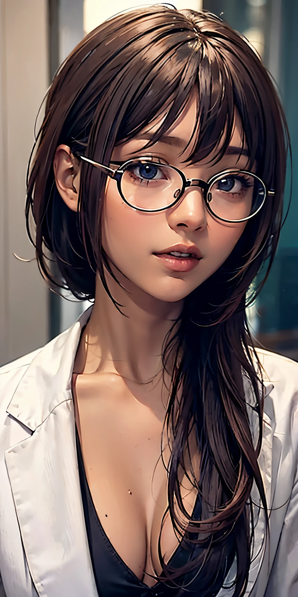 Dark skin, anime girl, glasses