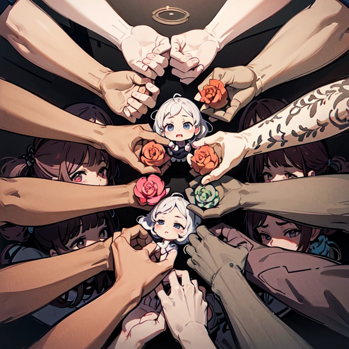 For stamps、Illustration style、kawaii、emotions、Shown with 9 stamps、9 splitters with one person's pattern of joy, anger, sadness、RLHF, hdr, 4k, uhd, VAE, masterpiece, Ultra details, Ultra quality, super beautiful shape, symmetrical left and right,