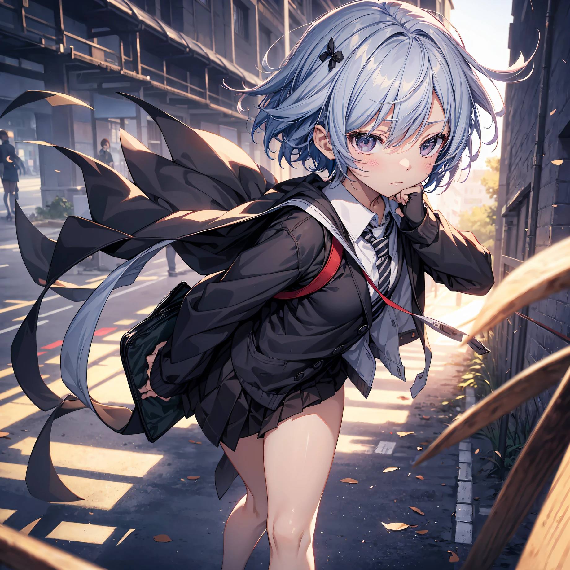 god quality,  anime moe artstyle,best anime 8k konachan wallpaper,badass anime 16k,perfect anatomy, (Please draw a girl walking sleepily to school. :1.3),break, 1girl, (Solo,Loli,child,13-year-old:1.5),a junior high school student, androgynous charm, (Very Short hair), Full limbs, complete fingers,flat chest, Small butt, groin, Small eyes,beatiful detailed black eyes,disgusted eyes, school Uniform, in the School commute route. break,ultra-detailed,high resolution,super detailed skin, professional lighting,(god illustration:1.2),