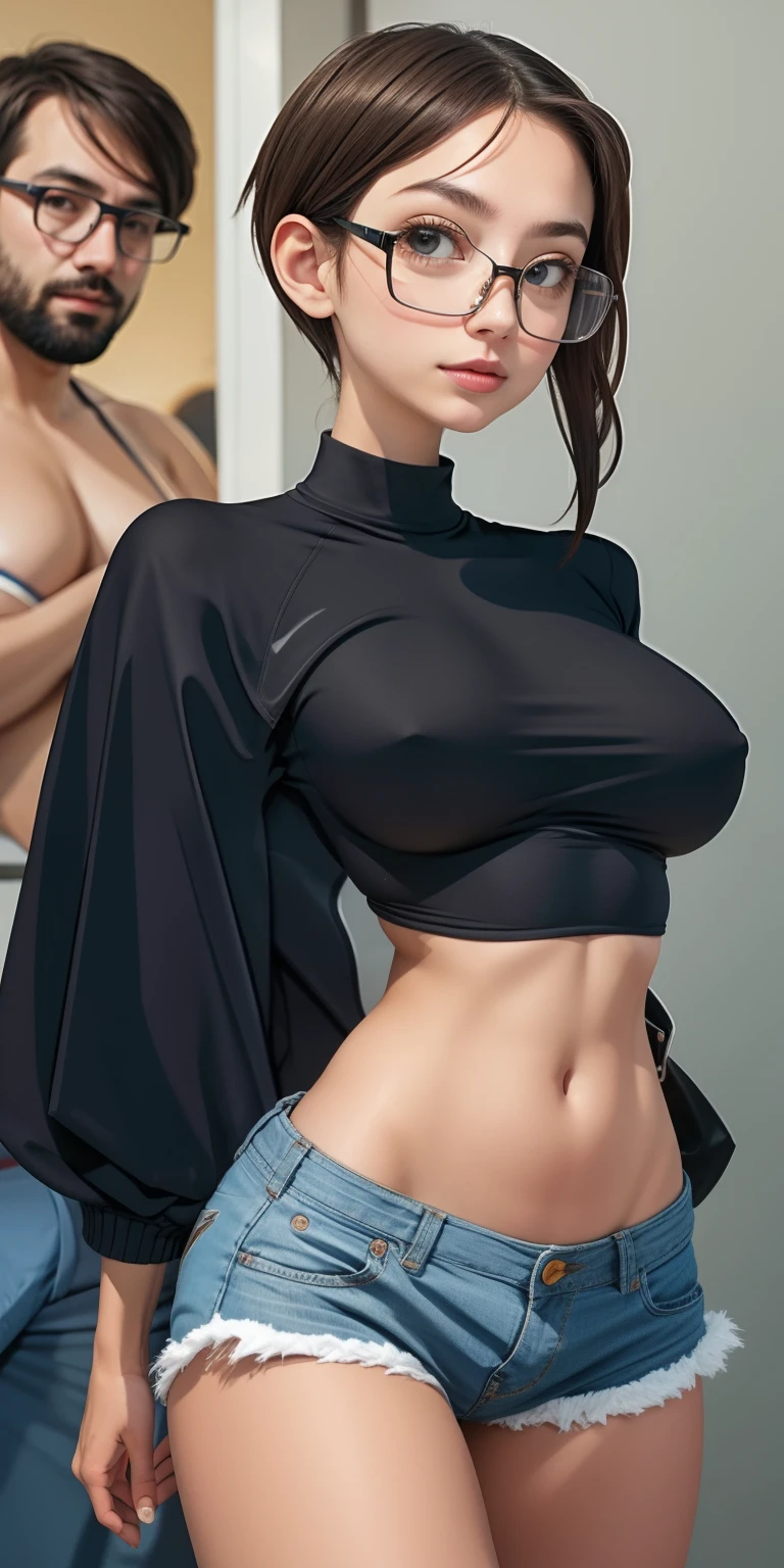 no shirt, breasts exposed, nipples, areolas