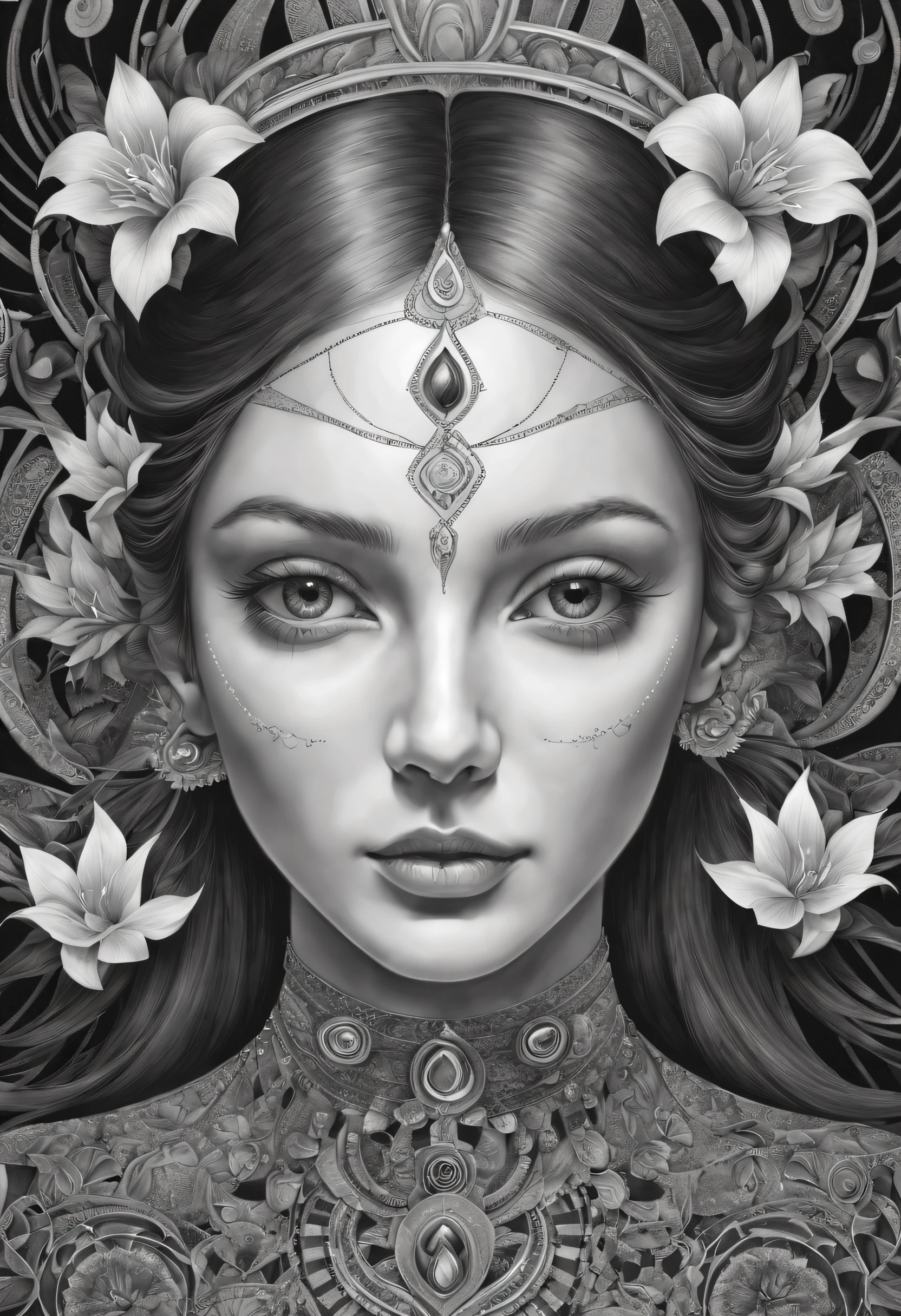 pencil drawing,line art,black andwhite,fine brushwork,Portrait of a Deep Psychedelic Therapist, Surreal, Hallucinogens, the face, iintricate, Elegant, agility, The content is very detailed, digitial painting, art stations, concept-art, Focus sharp, illuminations, datura, Abstract, fractalized, patterned, Creative, art stations, vector, (accurate lines),(Elegant curves)。(best quality,4k,8k,highres,masterpiece:1.2), ultra-detailed, realistic:1.37。