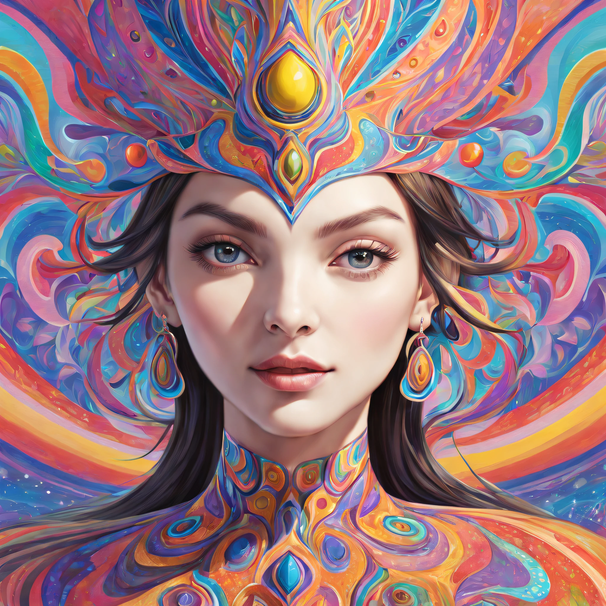 Portrait of a Deep Psychedelic Therapist, Surreal,vibrant with colors， Hallucinogens, the face, iintricate, Elegant, agility, The content is very detailed, digitial painting, art  stations, concept-art, Focus sharp, illuminations, datura, Abstract, fractalized, patterned, Creative, art  stations, vector, accurate lines，Elegant curves。(best quality,4k,8k,highres,masterpiece:1.2), ultra-detailed, realistic:1.37。