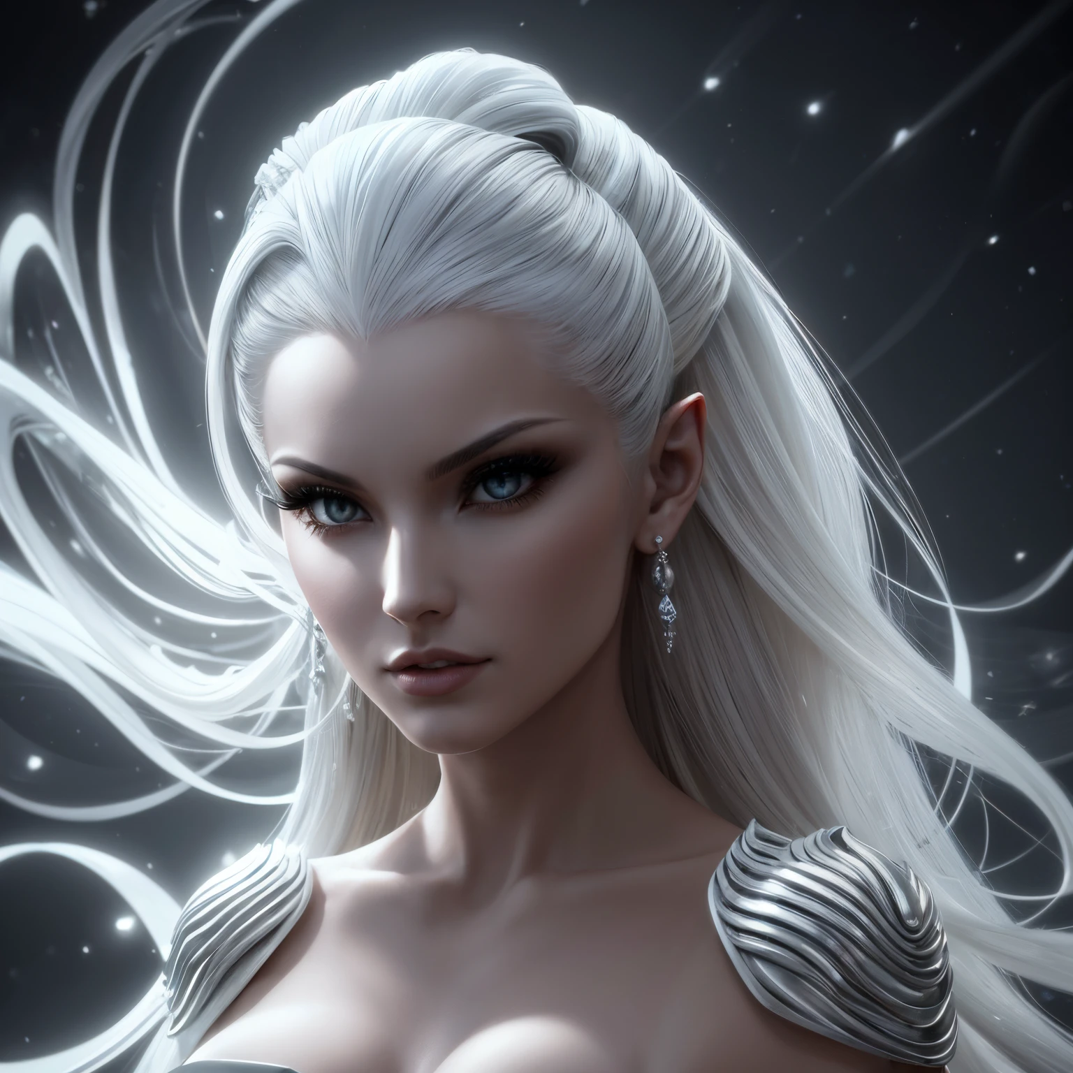 Fantasy Female sorceress, icy white hair, nordic, fair skin